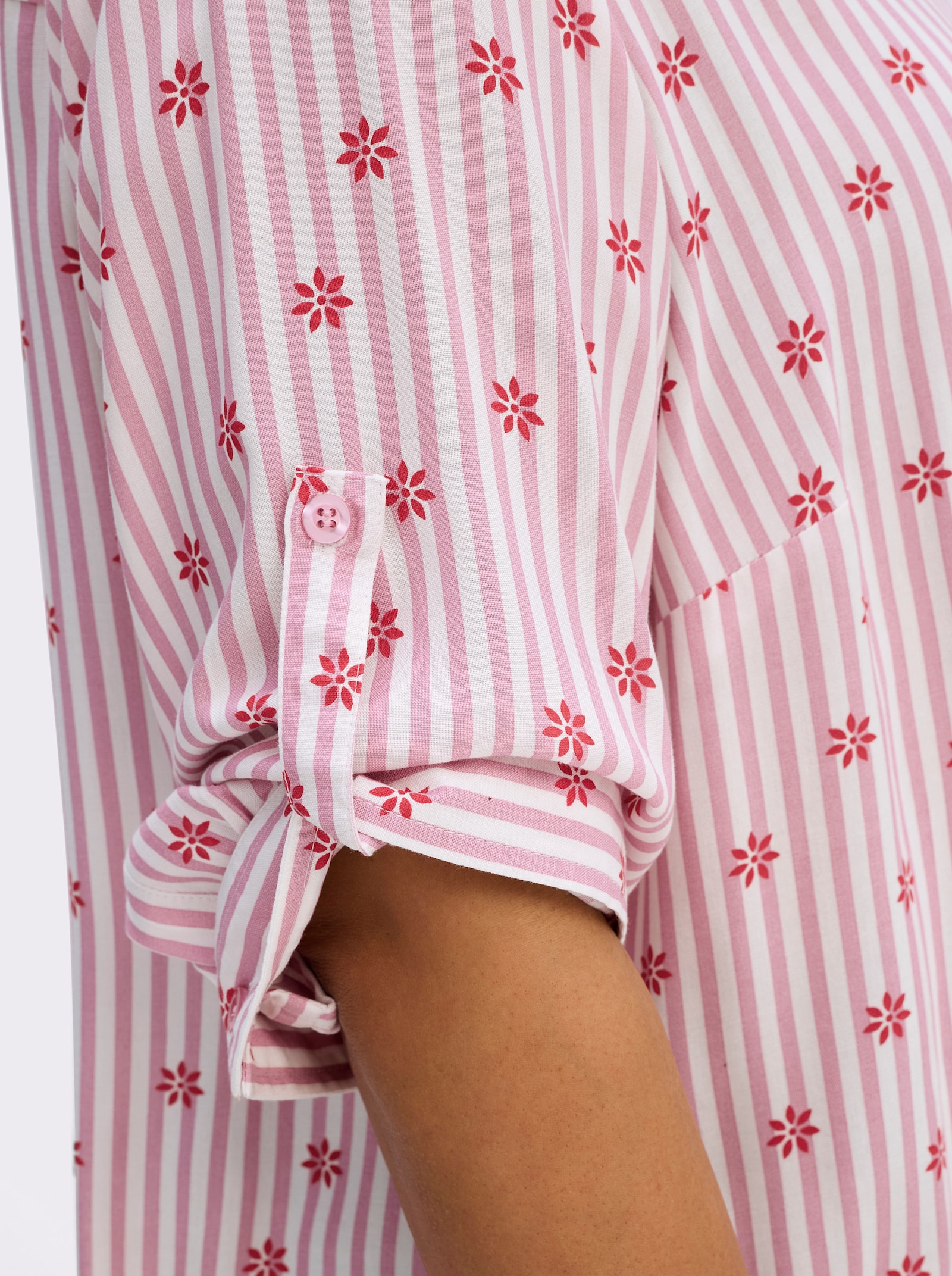 sheego Tunika im Mustermix aus Streifen und Blüten - altrosa-ecru-gestreift