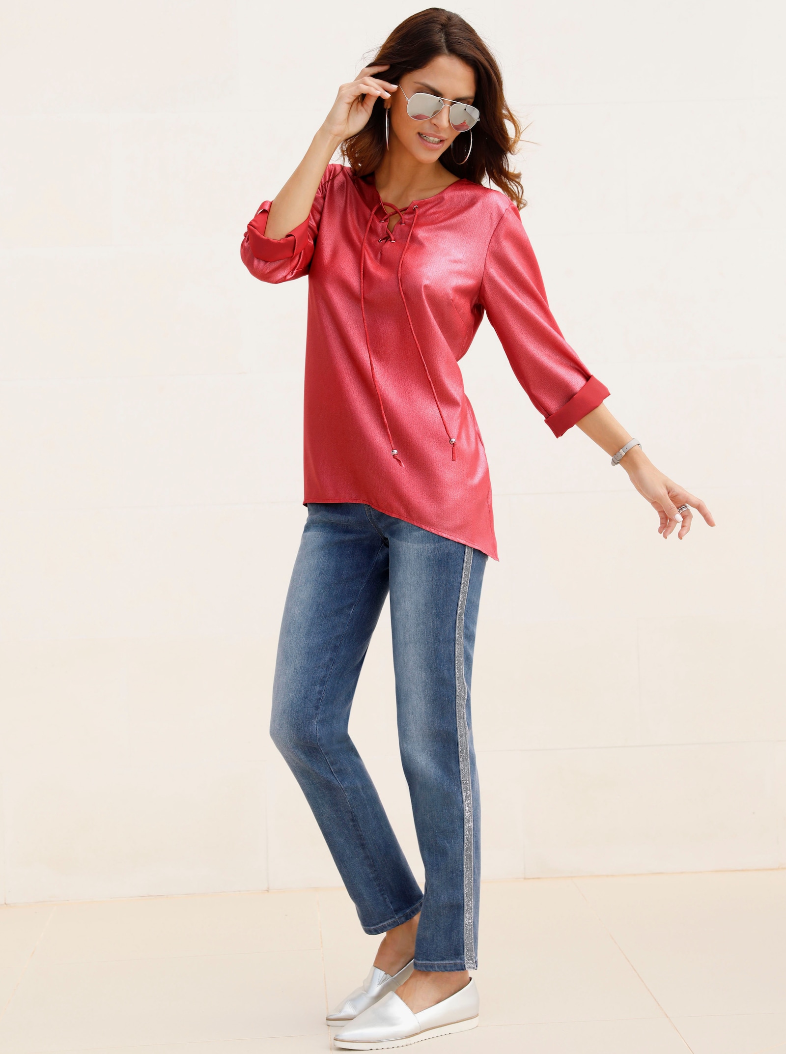 5-Pocket-Jeans mit streckenden Galonstreifen - blue-stone-washed