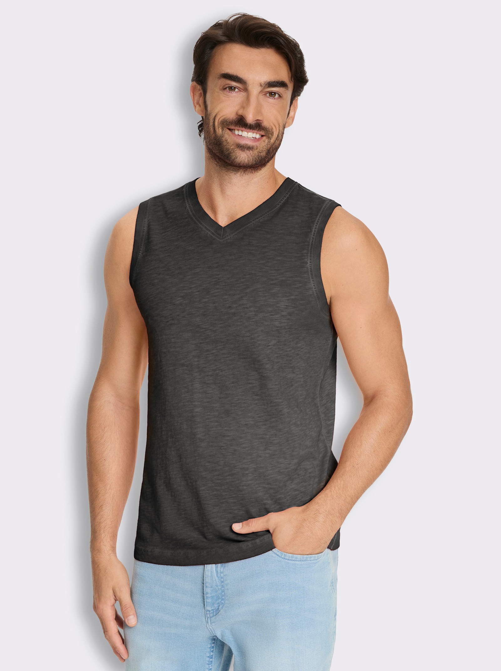 V-Shirt ärmellos, aus Baumwolle - graphit