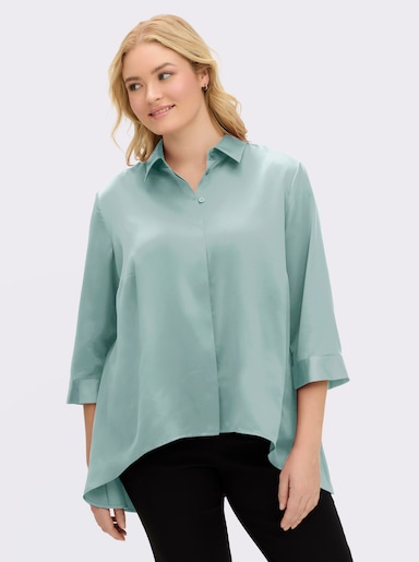 sheego Satinbluse mit verkürztem Saum vorn - kalkmint
