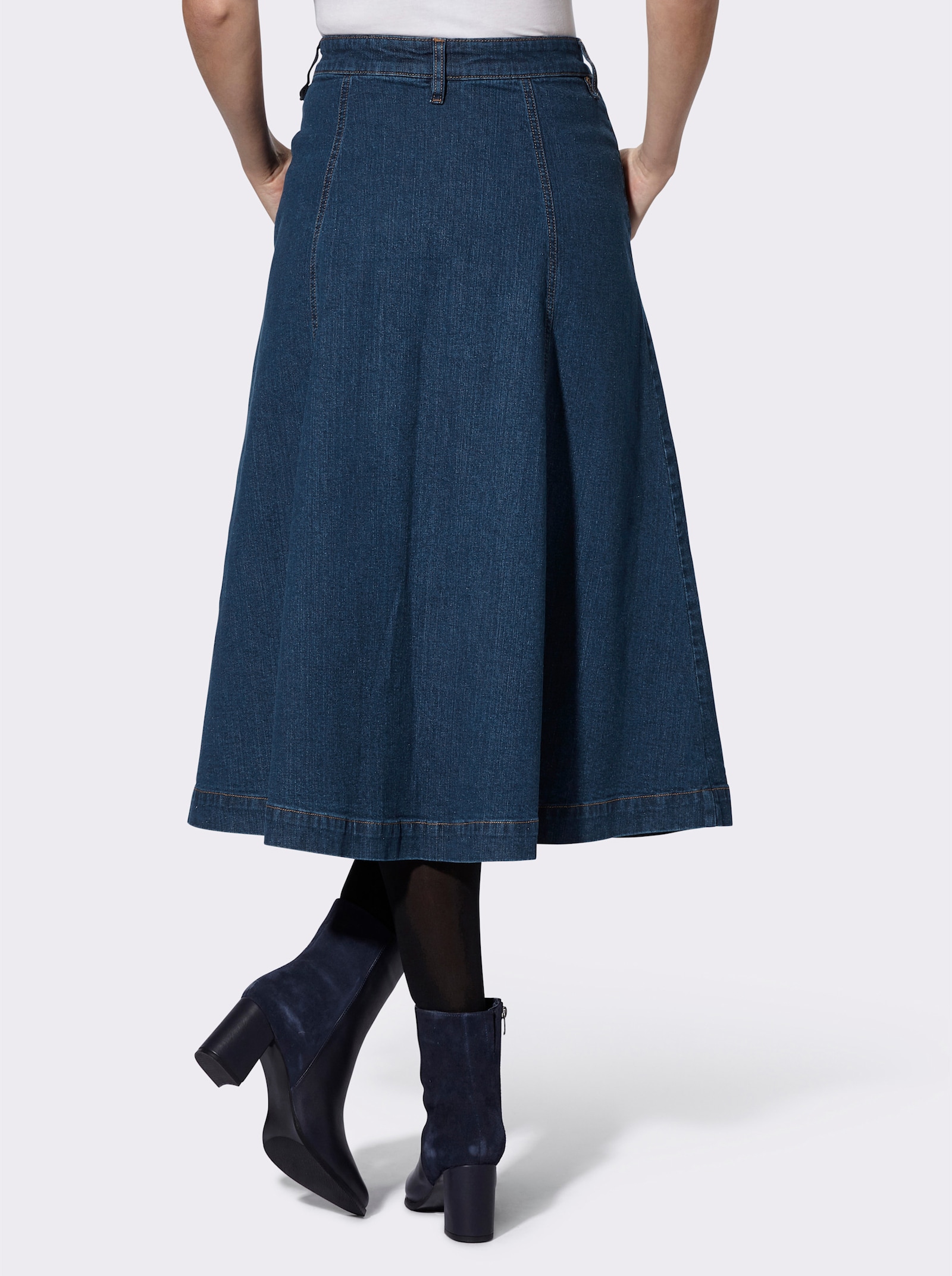 Jeansrock in ausgestellter Bahnenform - blue-stone-washed