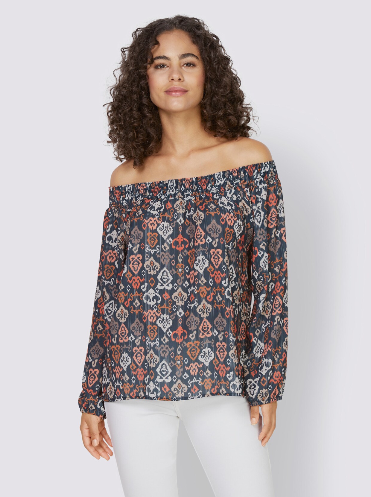 heine Druckbluse - dunkelblau-cognac-bedruckt