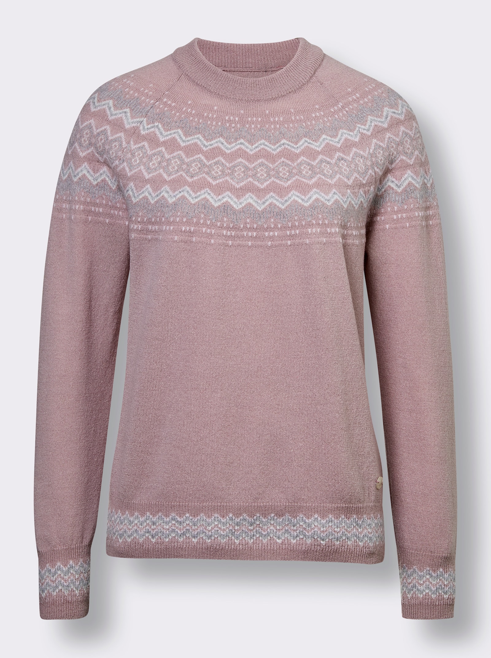 CREATION L PREMIUM Jacquard-Pullover im Norweger-Stil - mauve-steingrau-gemustert
