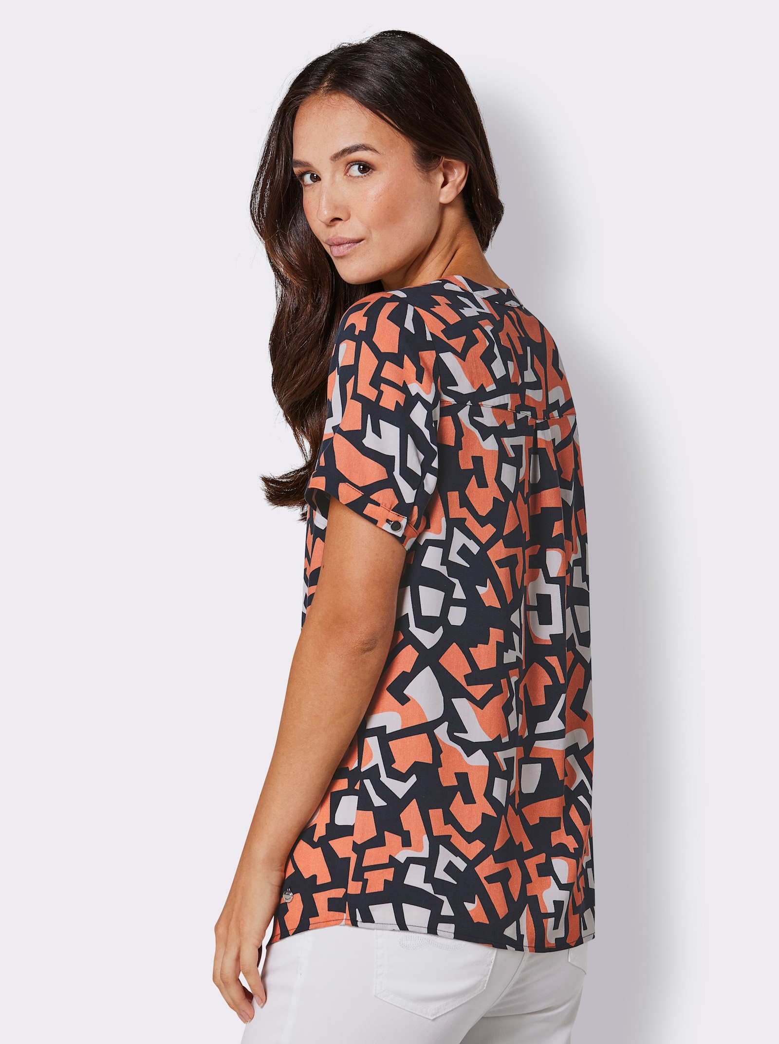 CREATION L PREMIUM Kurzarmbluse mit Rückenfalte - papaya-ecru