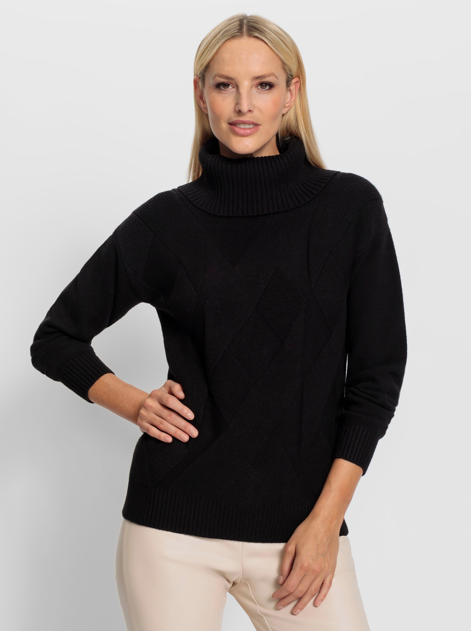 heine Rollkragenpullover mit Zopfmuster - schwarz