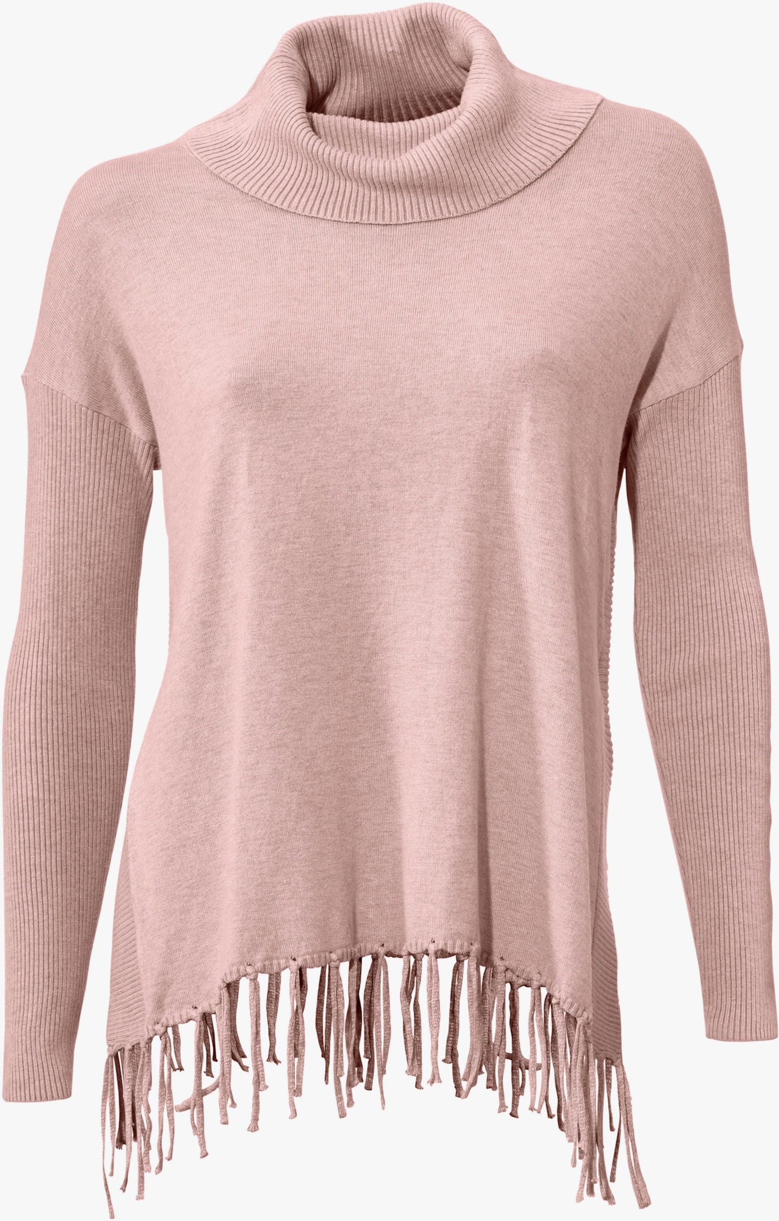 heine Pullover met rolkraag en franjes - roze