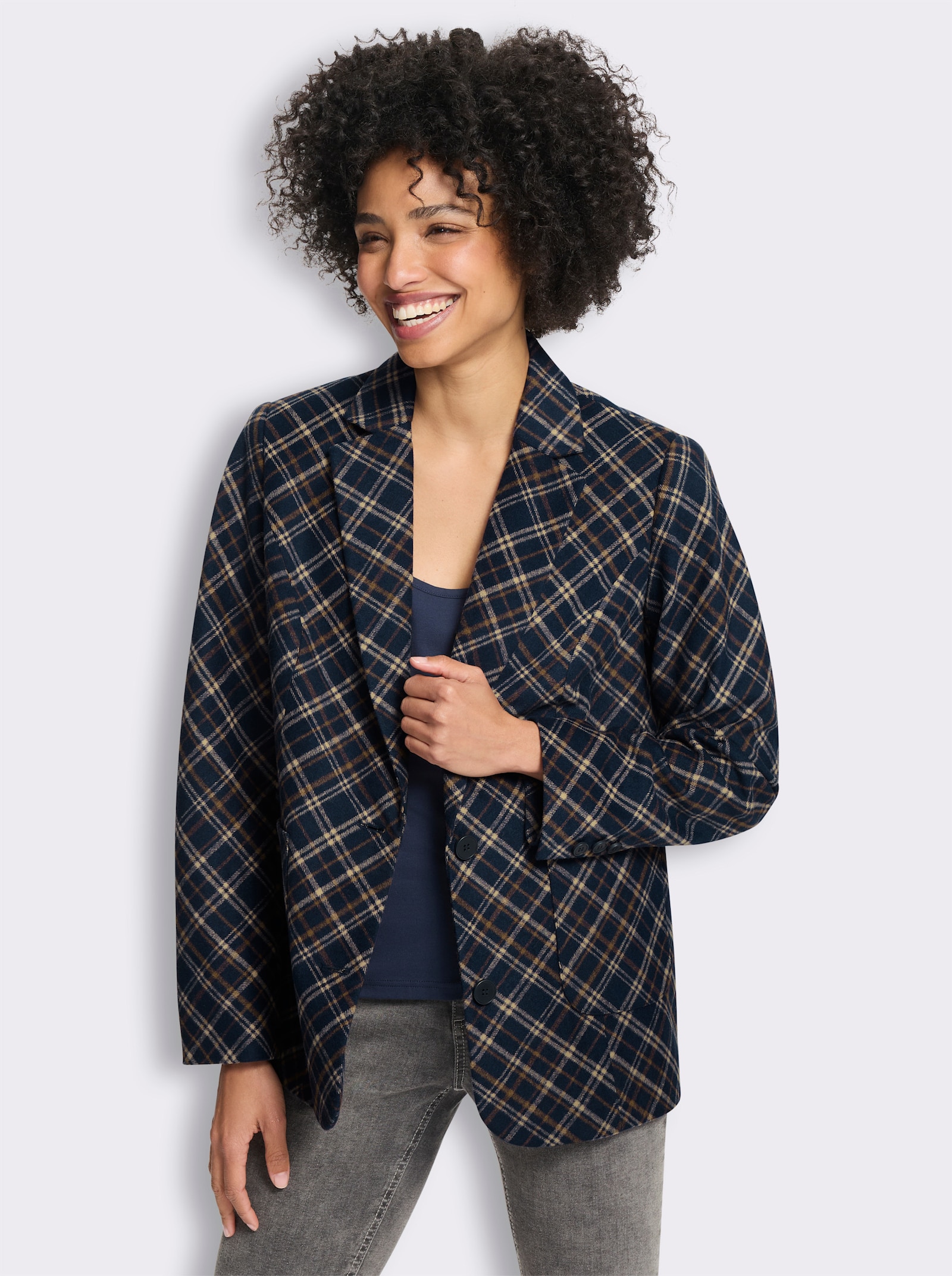 heine Blazer mit Karomuster - marine-braun-kariert