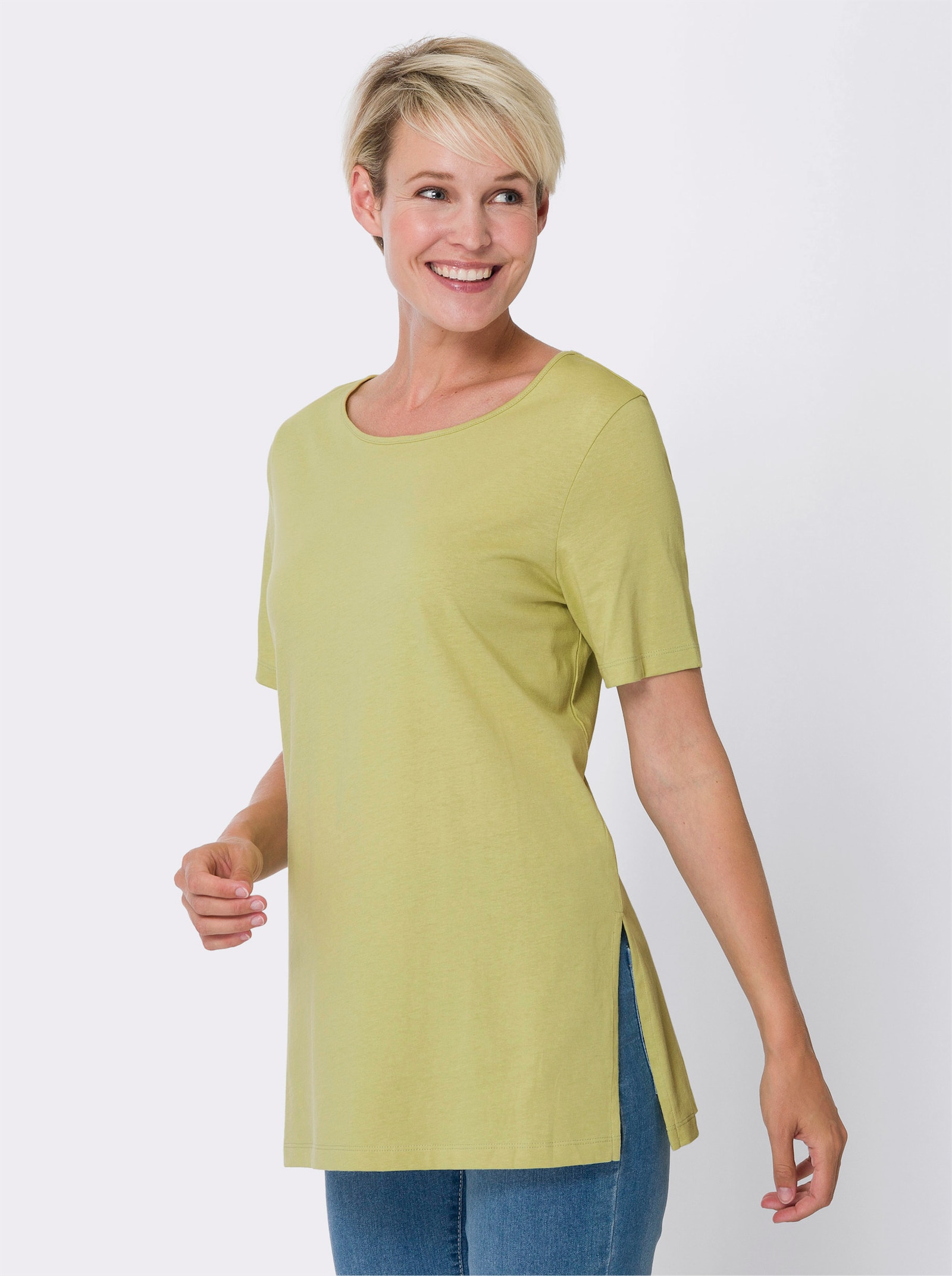 Longshirt mit hohen Seitenschlitzen - lindgrün