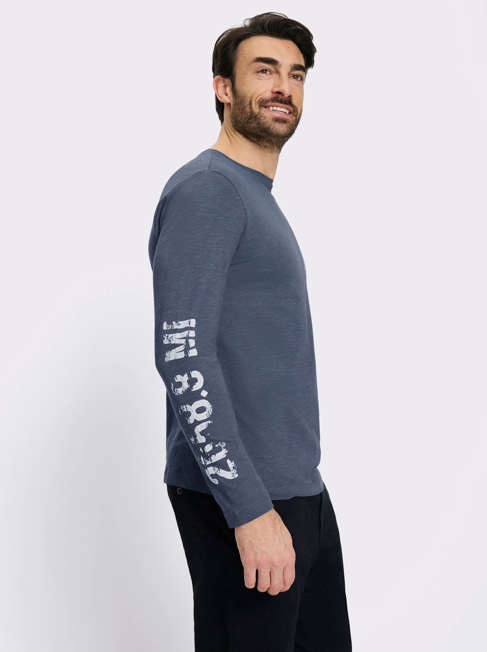 Catamaran Langarmshirt mit platziertem Druck - rauchblau-bedruckt