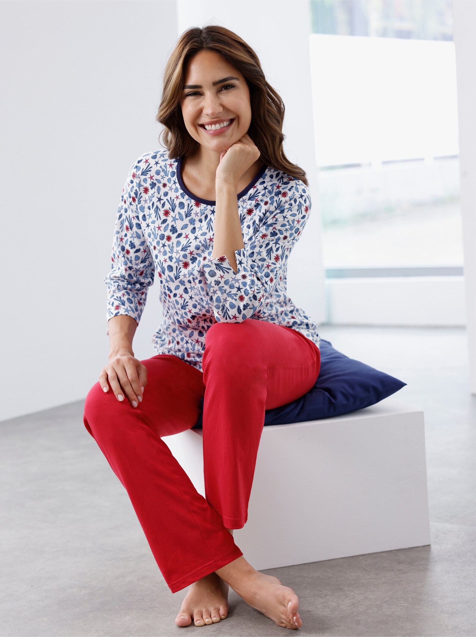 Pyžamo s námořnickým vzorem - námořnická modrá-červená-potisk