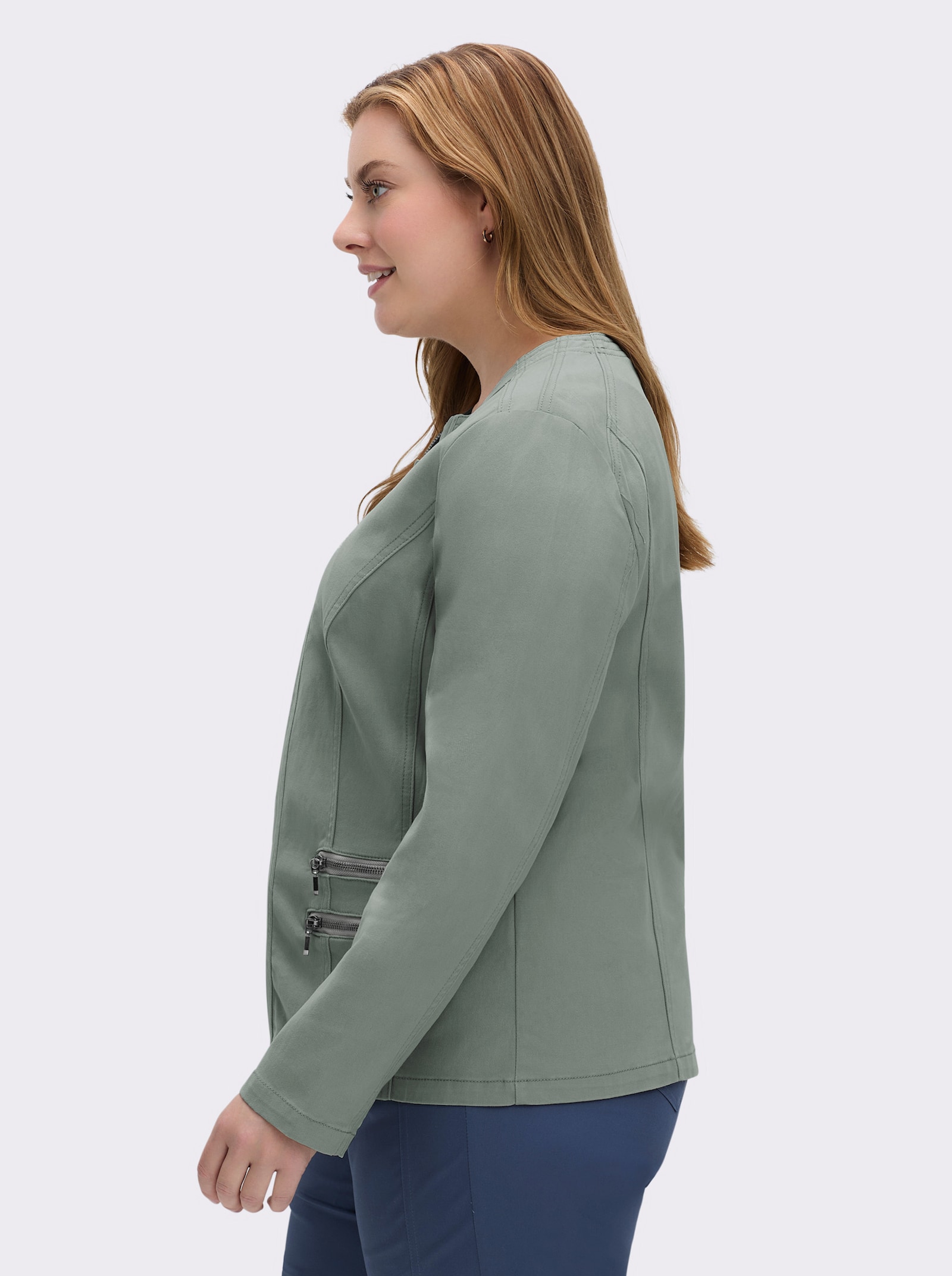 Jeansblazer mit Zier-Reißverschlüssen - schilf