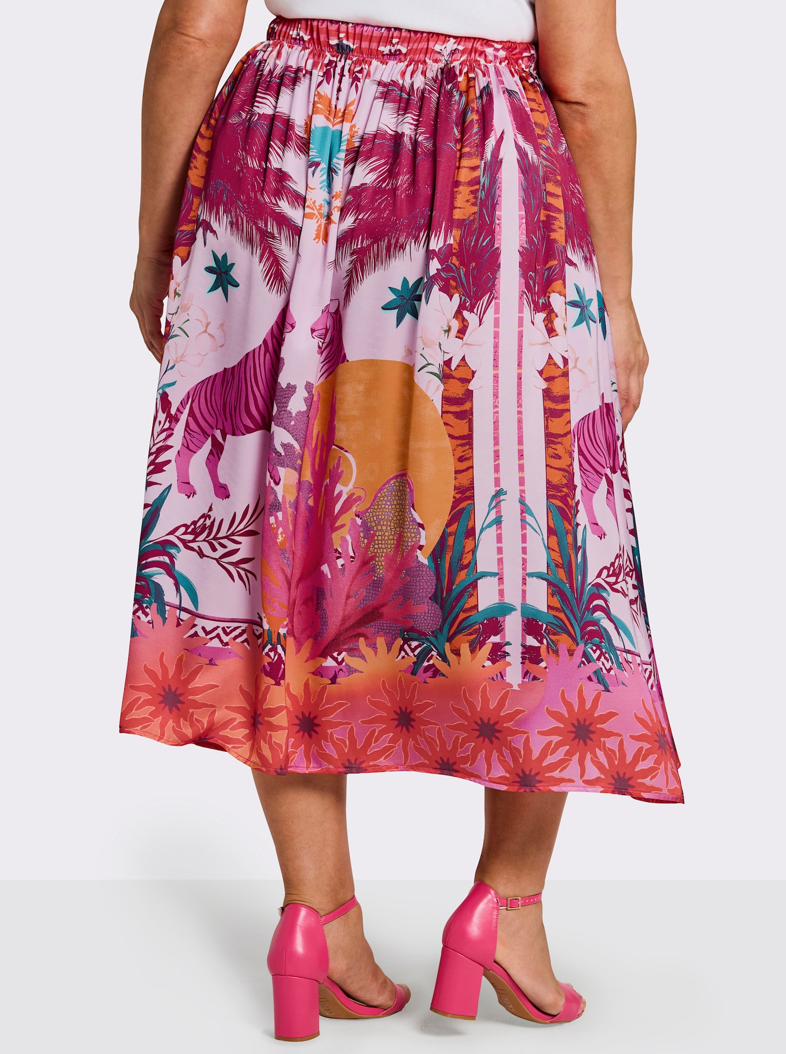sheego loves miss goodlife Comfortrok met meerkleurige print - roze/oranje bedrukt