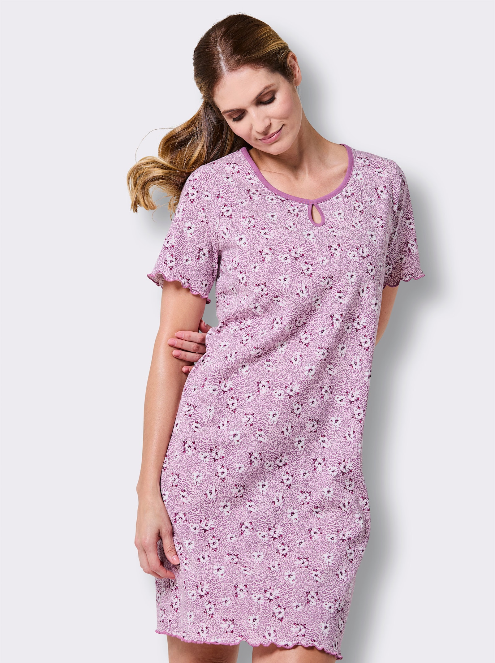 wäschepur Sleepshirt mit floralem Druck - hellrosé-violett-bedruckt