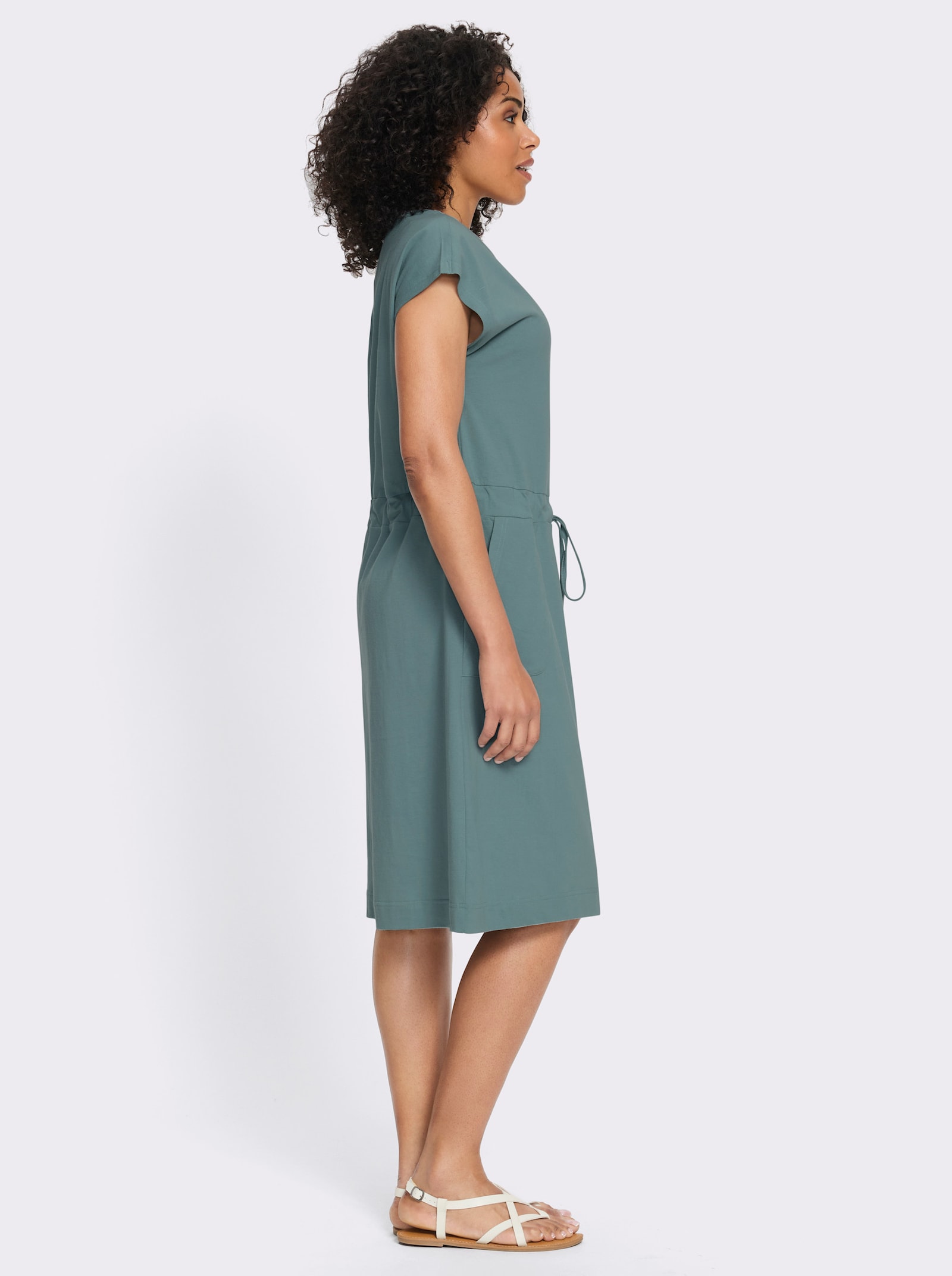Jerseyjurk met bindceintuur - jade