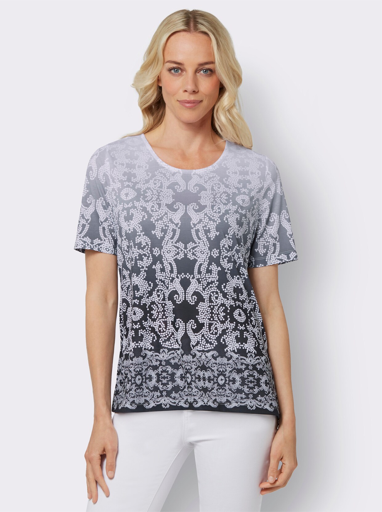 Shirt met ronde hals - zwart geprint