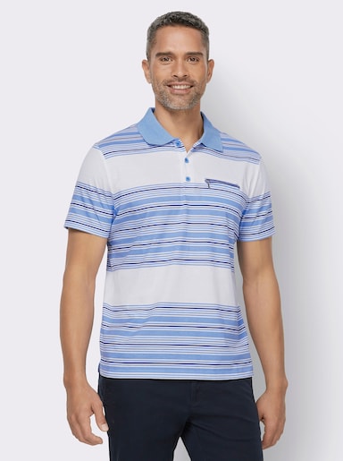 Poloshirt - weiß-himmelblau-bedruckt