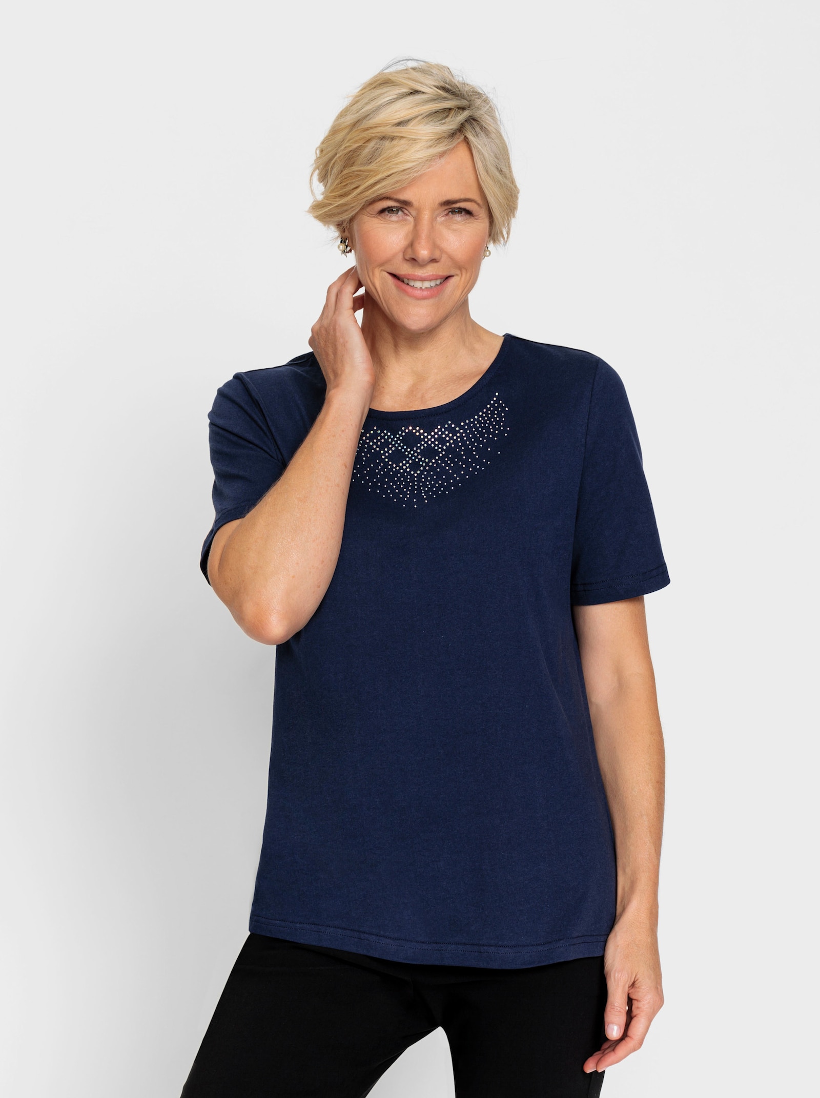 Rundhalsshirt , OCS-zertifiziert, mit Bio-Baumwolle - marine