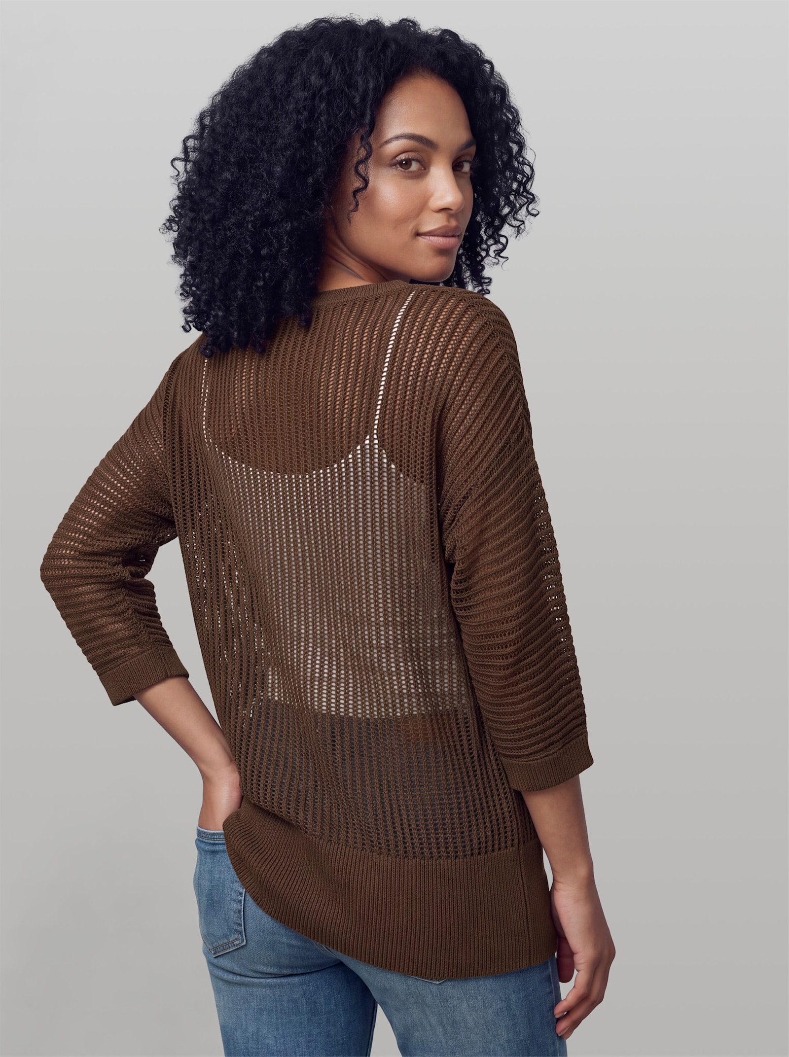 heine Ajourpullover mit weitem Ausschnitt - schoko