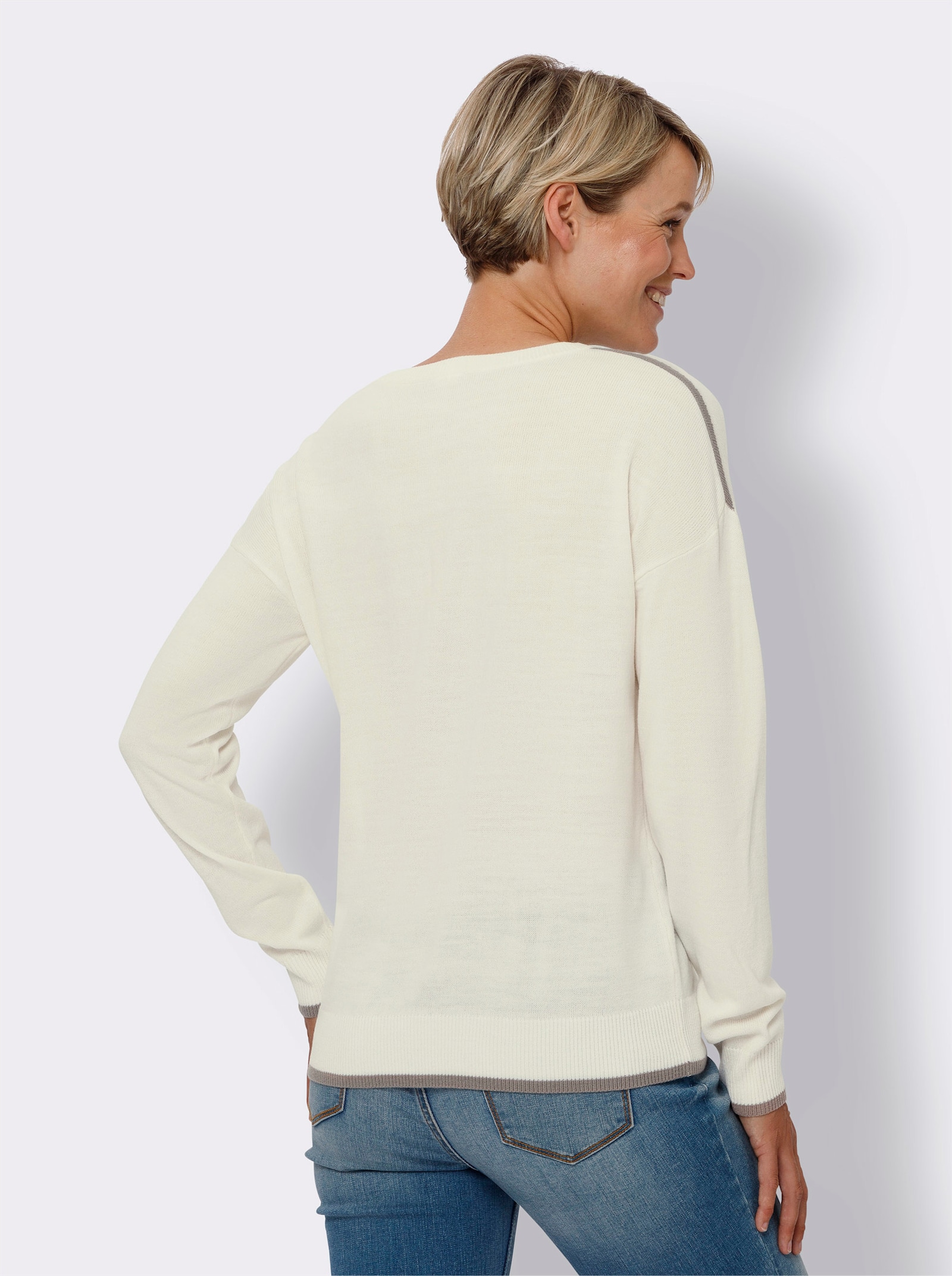 Pullover met lange mouwen en contraststrepen - ecru/taupe