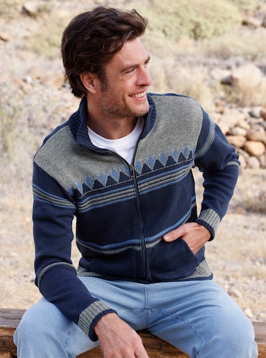 Catamaran Strickjacke mit Woll-Anteil - marine-gemustert