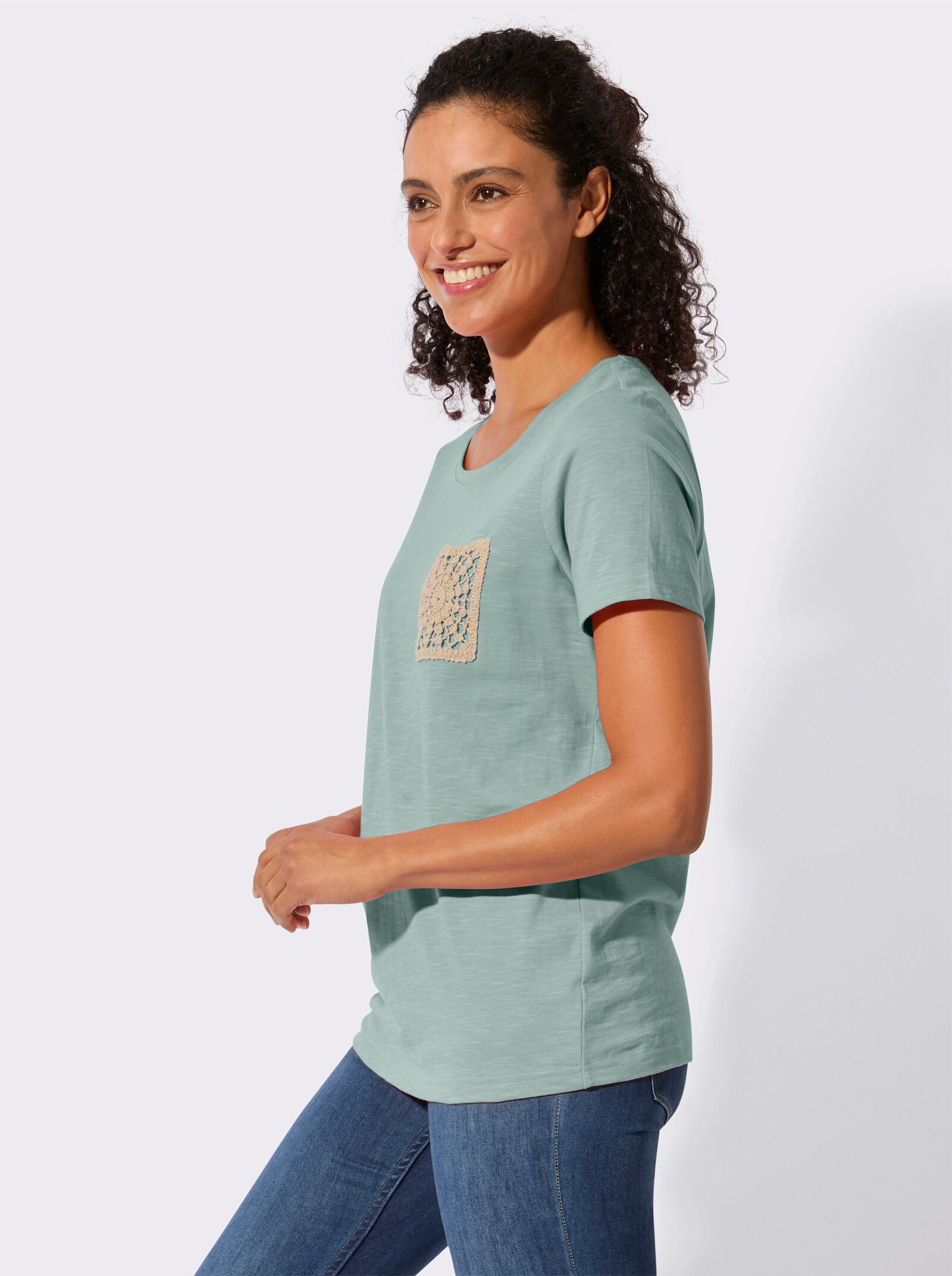 Kurzarmshirt in Flammgarn-Qualität - kalkmint