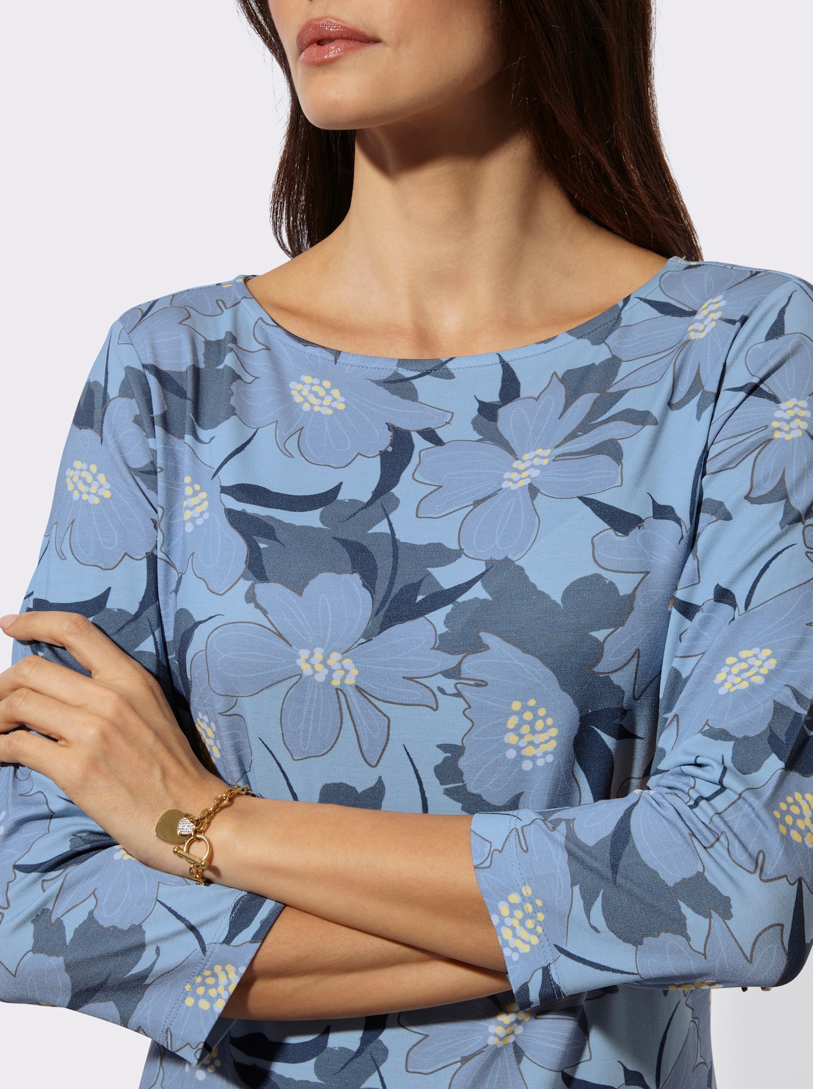 3/4-Arm-Shirt mit Blumen-Druck - eisblau-ecru-bedruckt