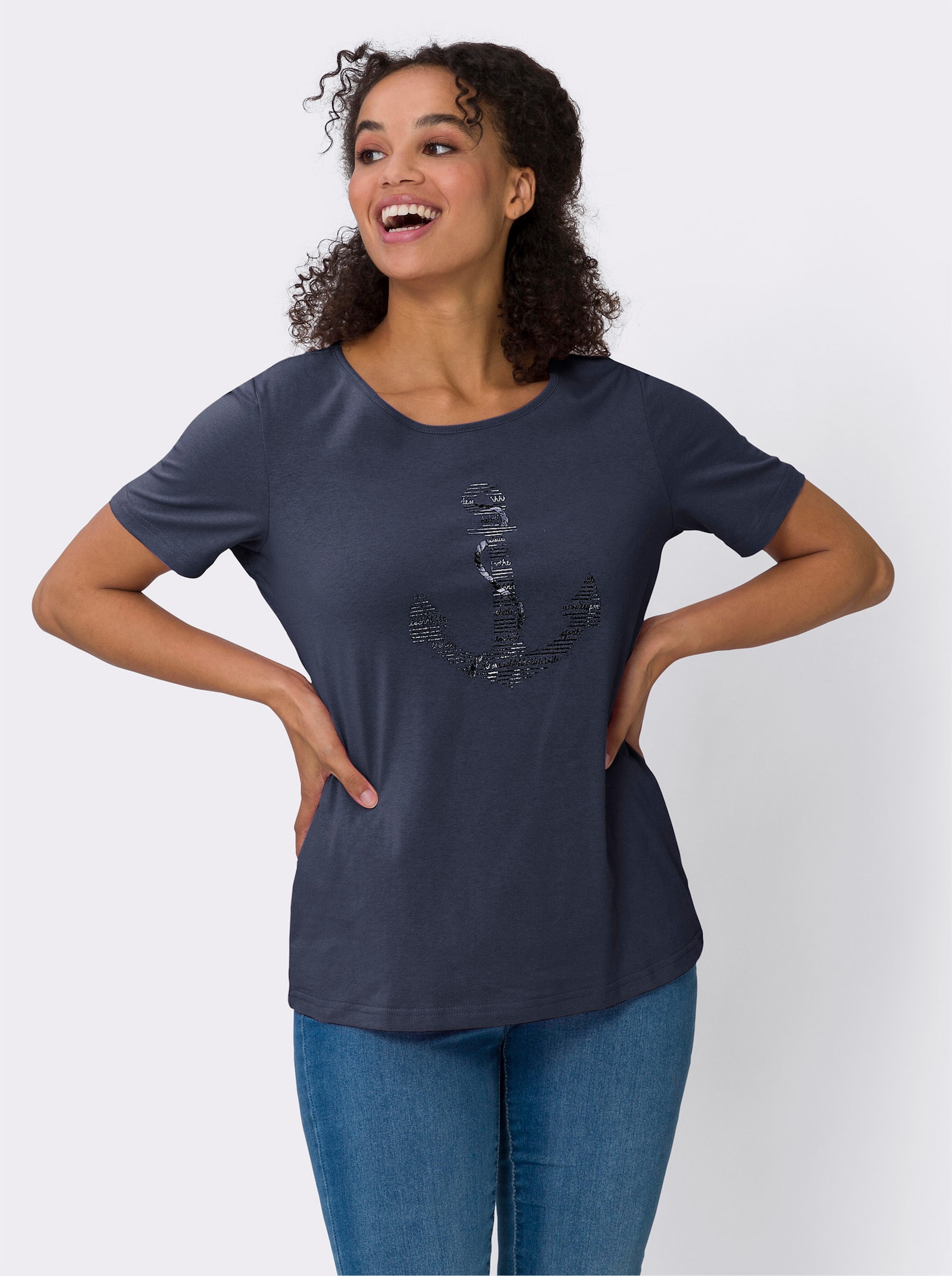 Kurzarmshirt im Anker-Dessin - marine