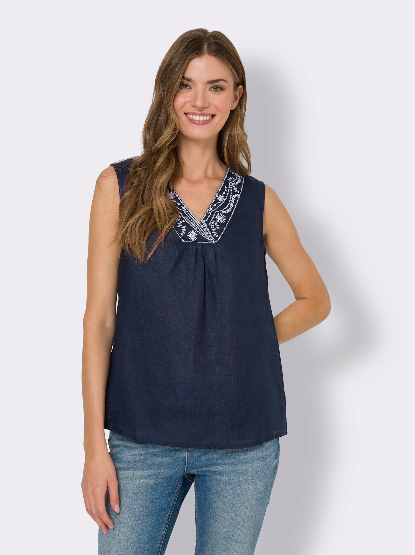 heine Blusentop mit Kontrast-Stickerei - marine