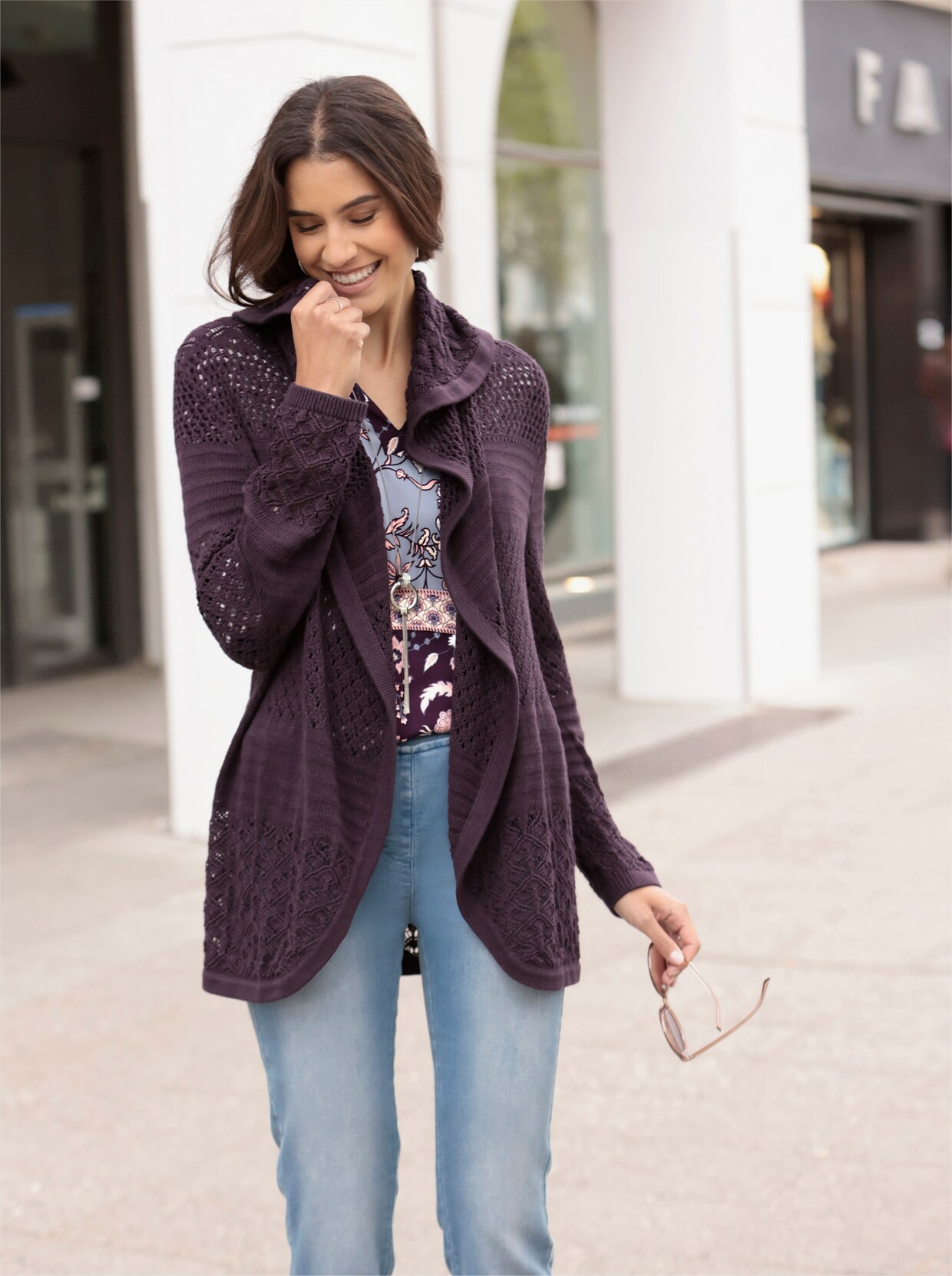 Strickjacke - aubergine