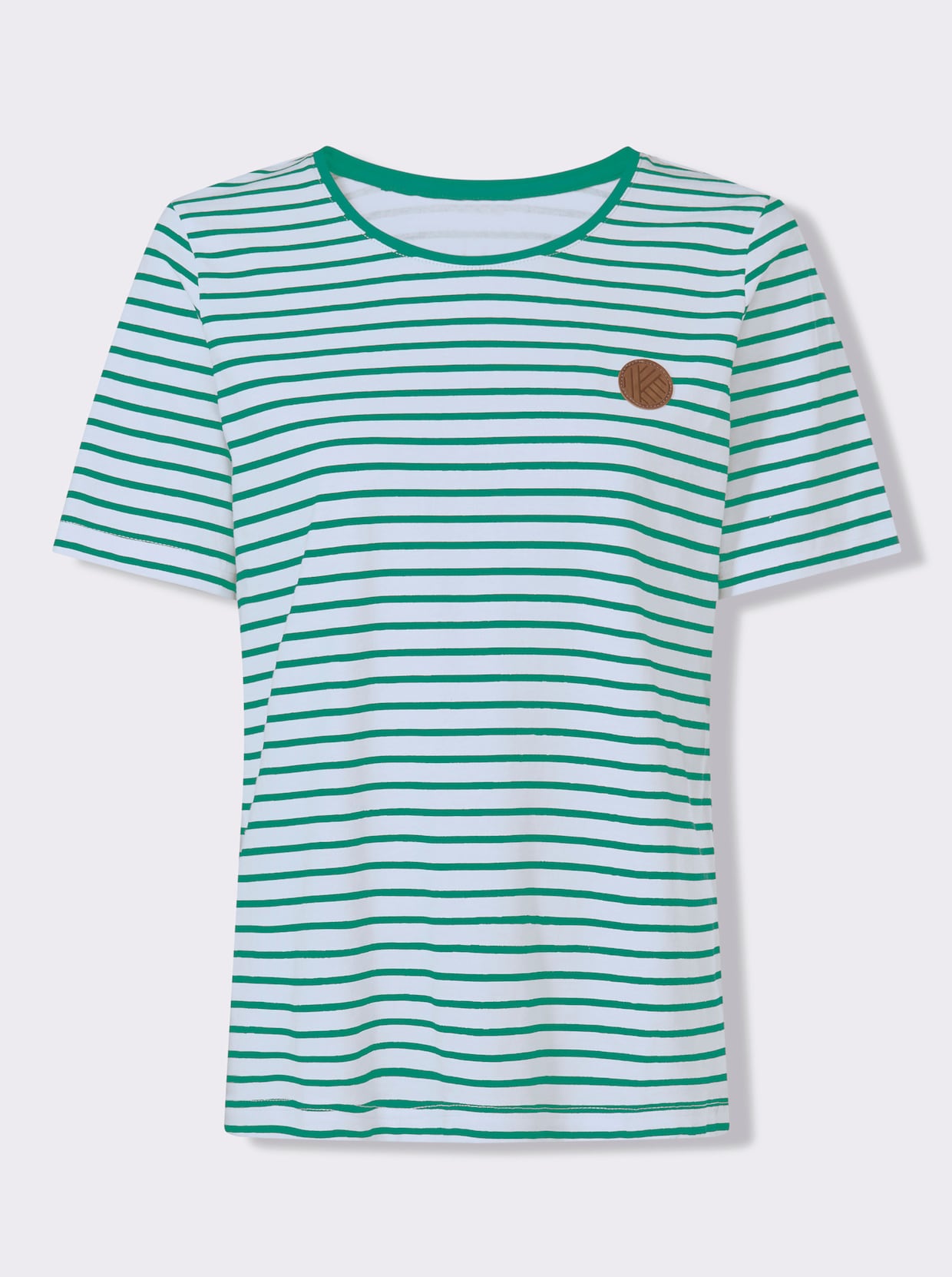 Ringelshirt mit Patch in Leder-Optik - smaragd-weiß-gestreift