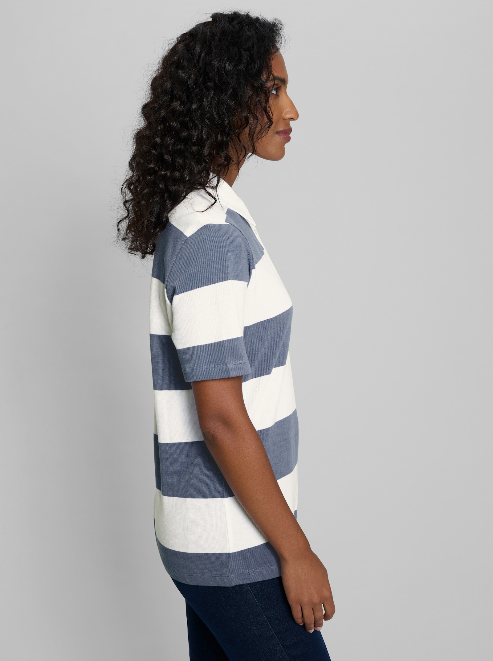 heine Poloshirt mit Blockstreifen - taubenblau-ecru-gestreift