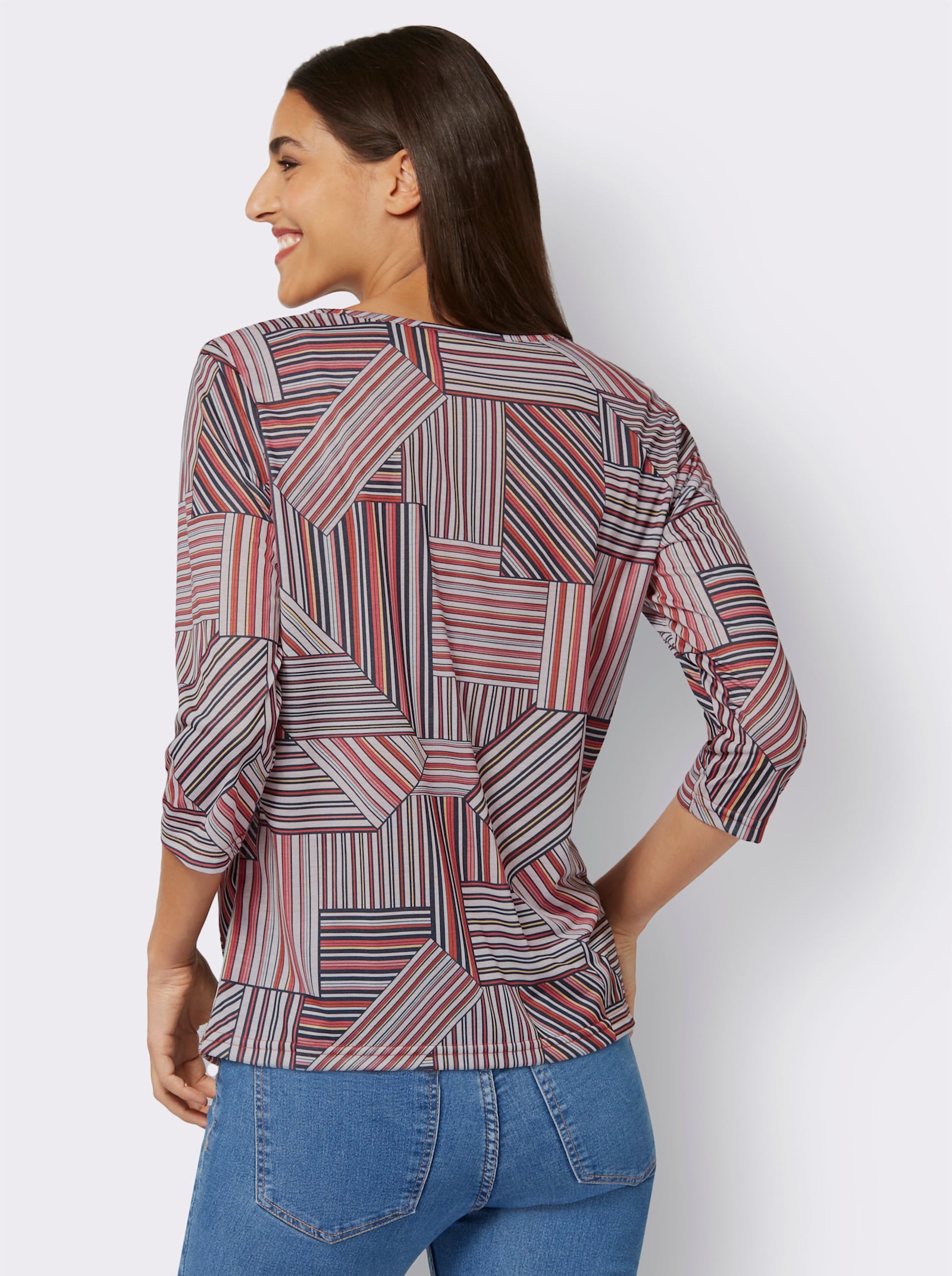 Tričko s 3/4 rukávem a patchworkovým potiskem - terra-plameňáková-potisk