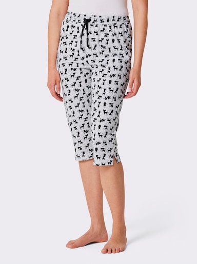 wäschepur Caprihose mit Katzen-Dessin - grau-meliert-schwarz-bedruckt