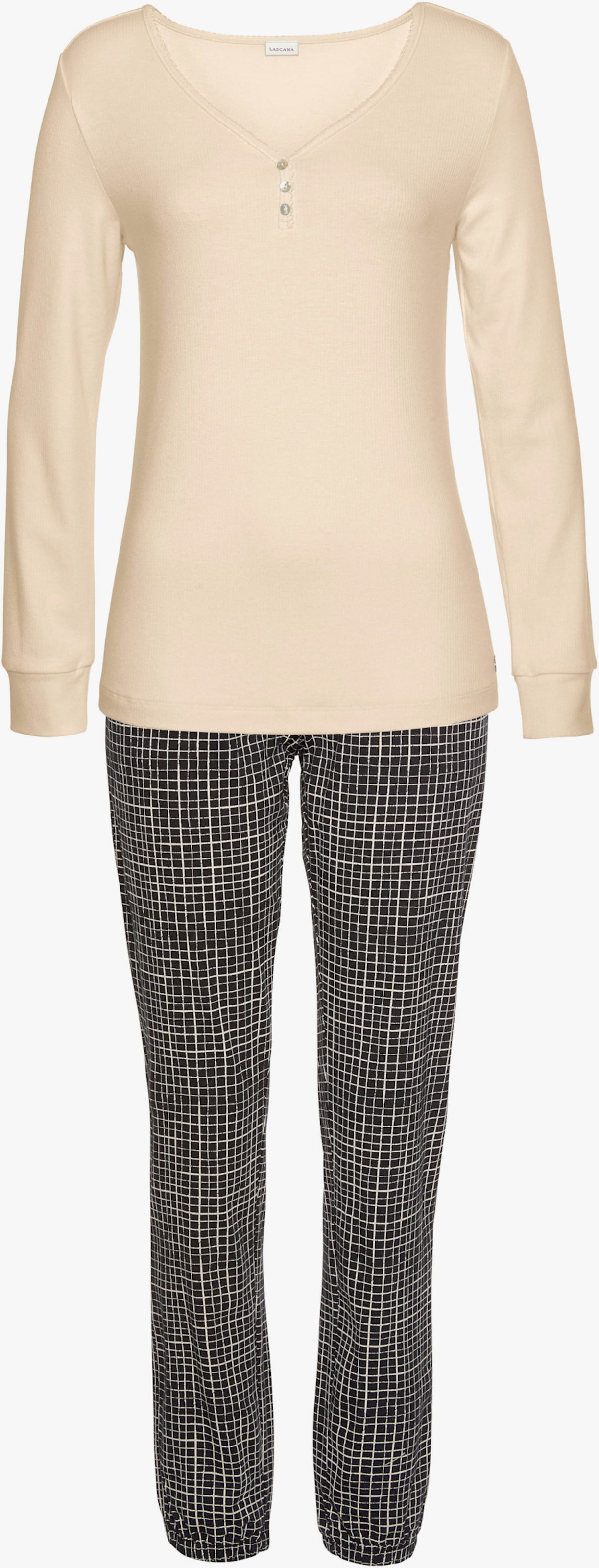 LASCANA Pyjama - nude-schwarz-kariert