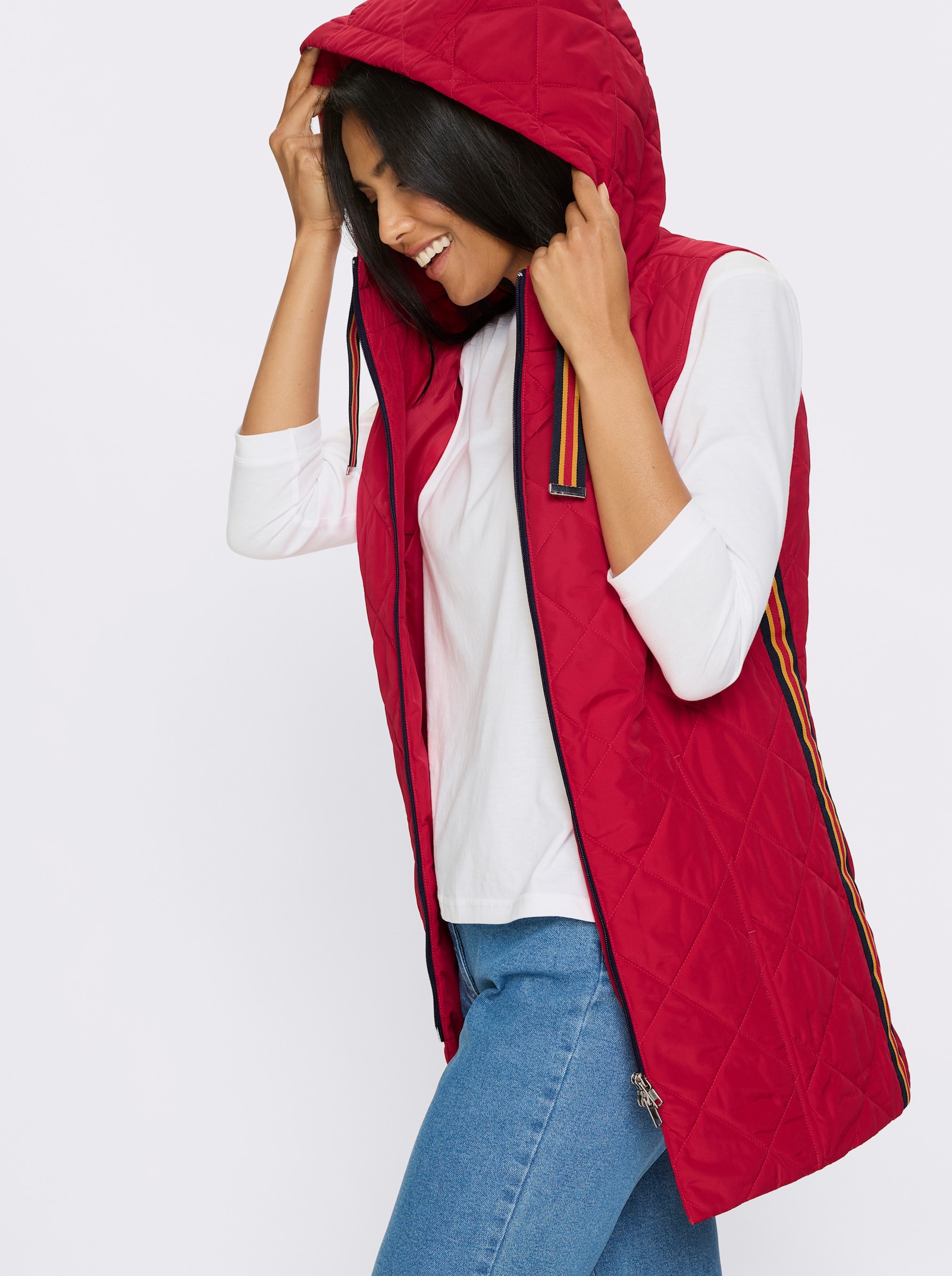 Dlouhá vesta s kosočtvercovým prošíváním - červená