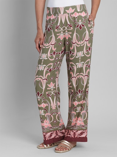 heine Druckhose mit weit geschnittenen Beinen - khaki-rosenquarz-bedruckt