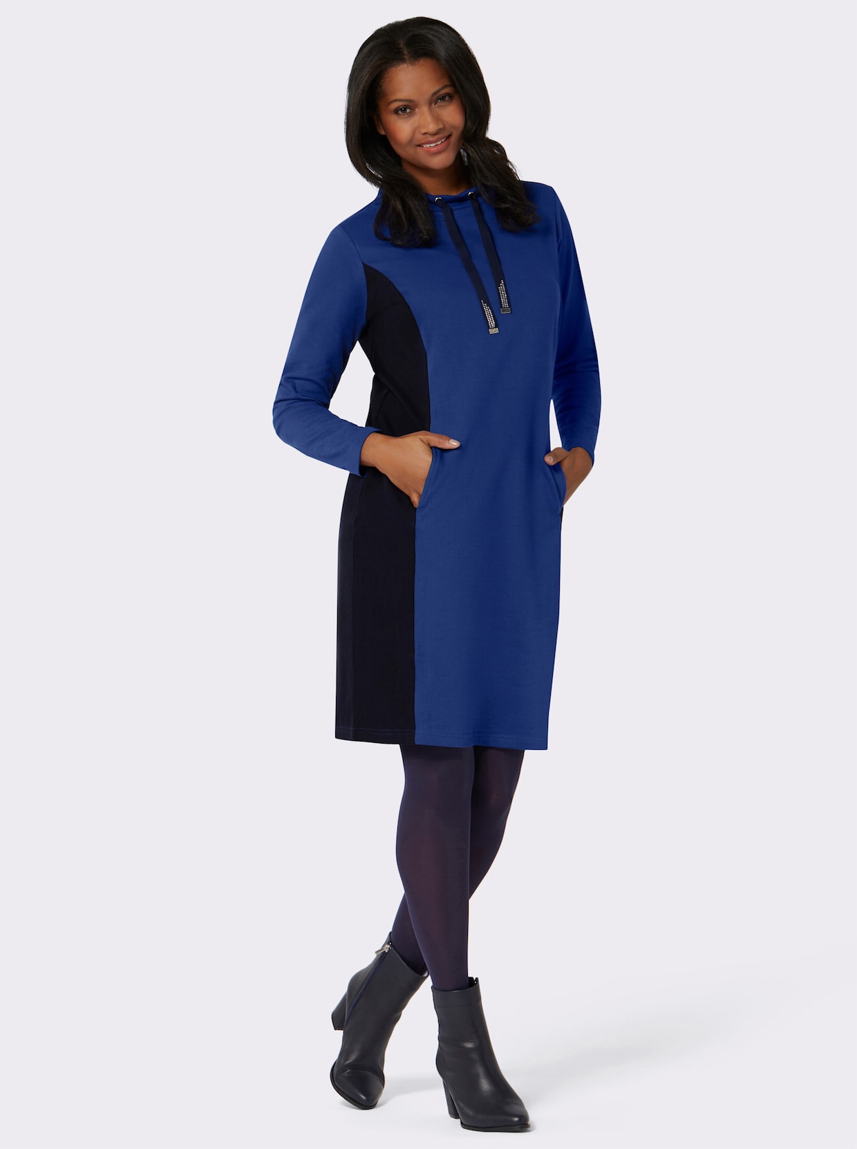 Jersey-Kleid - royalblau-marine-gemustert