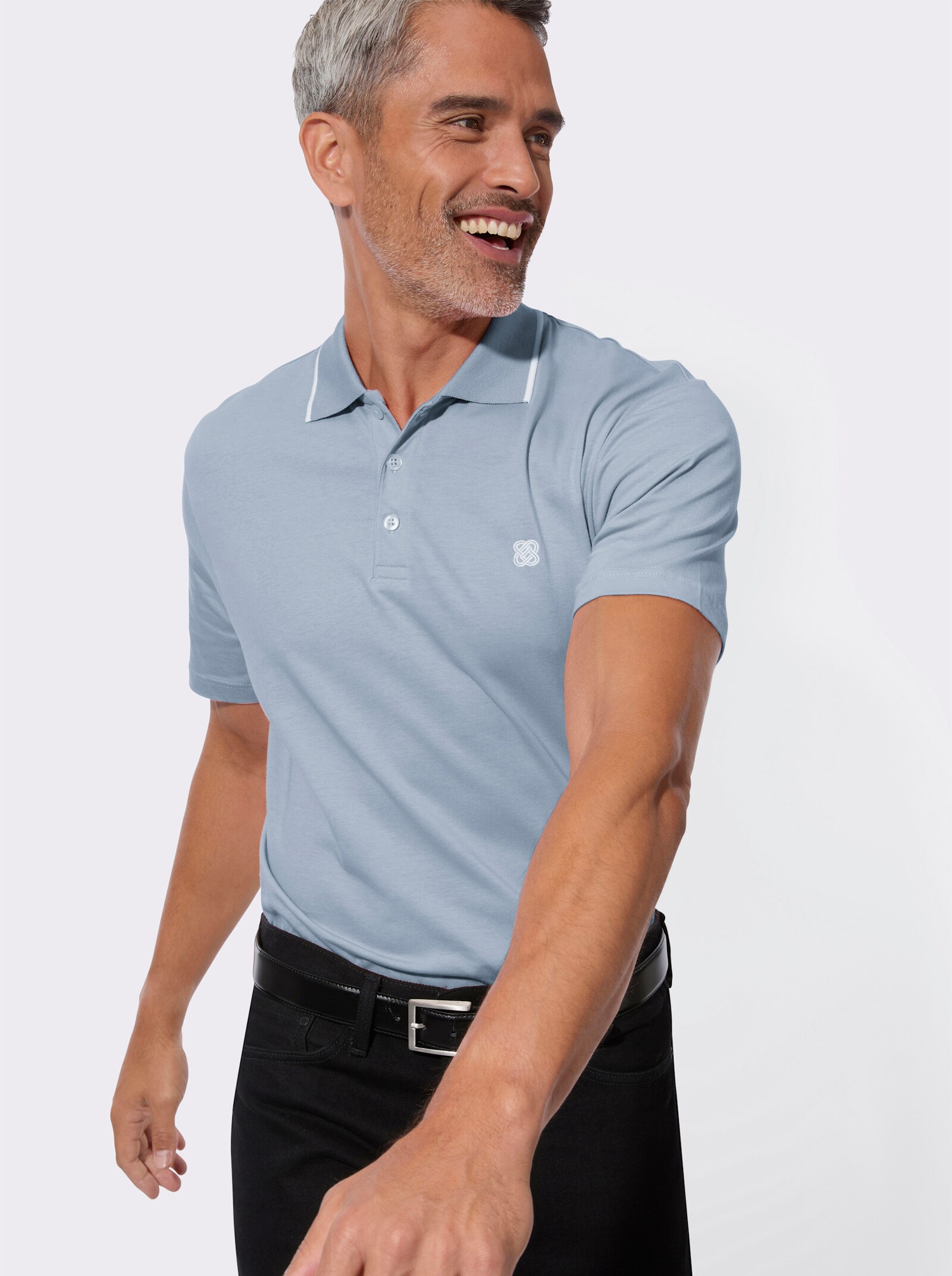 Poloshirt mit Kontrast-Details - eisblau