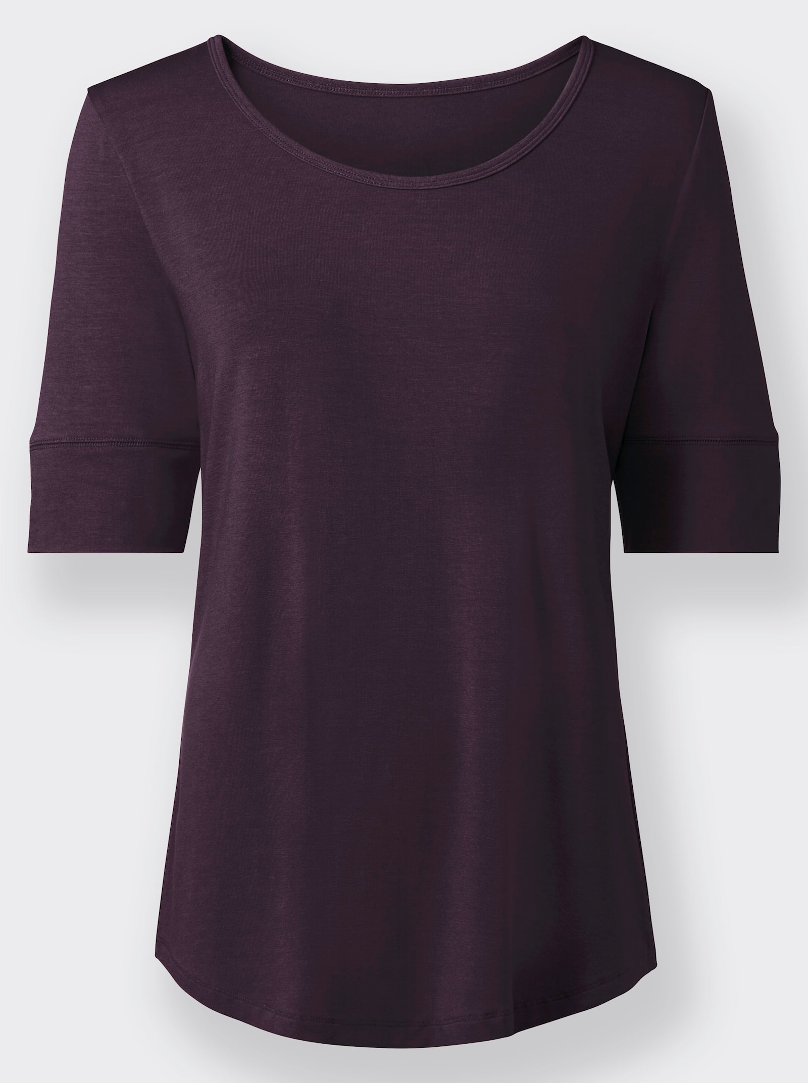 T-shirt met dubbellaagse mouwboordjes - aubergine