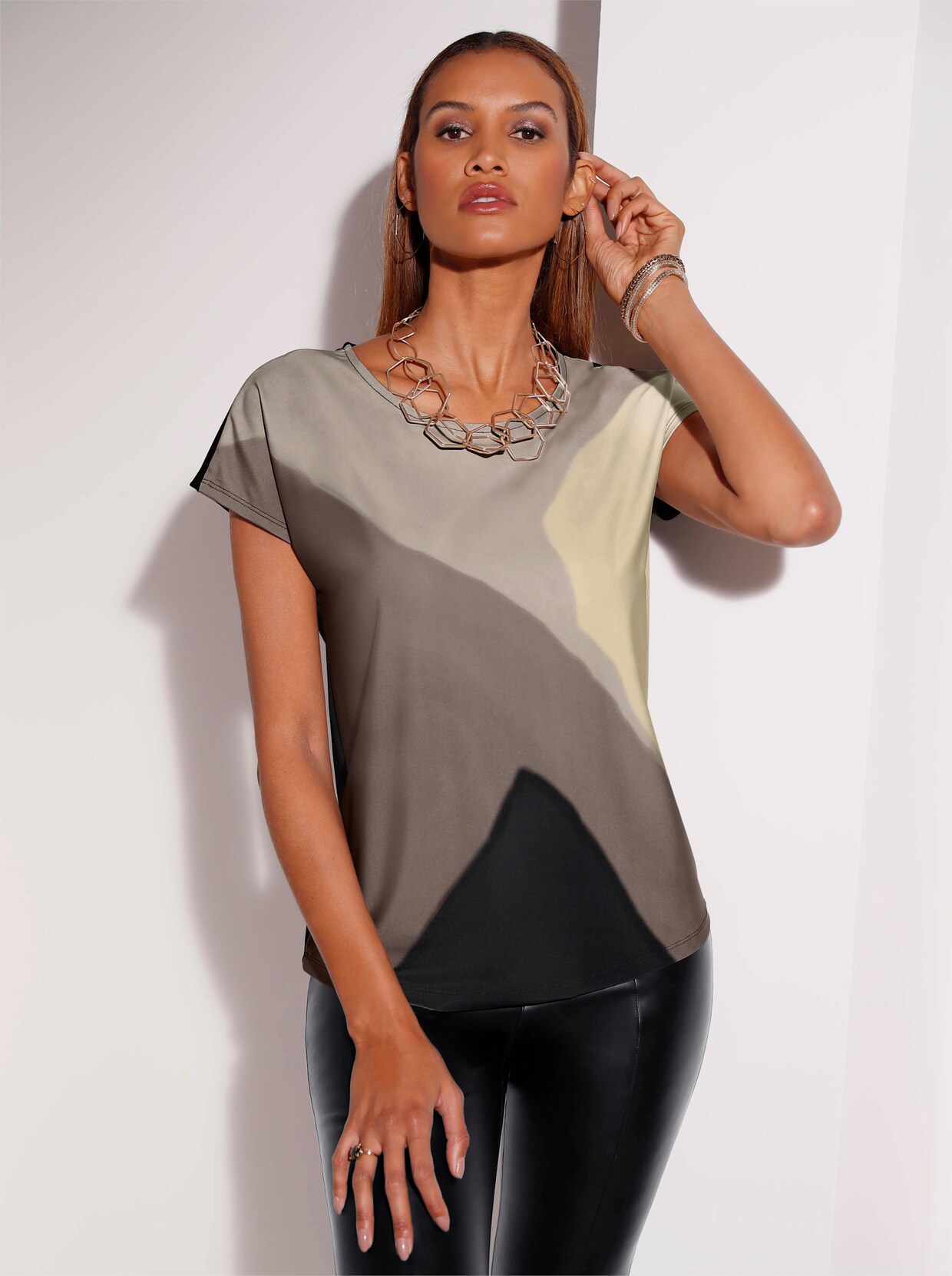 Shirt - beige-vanille-bedruckt