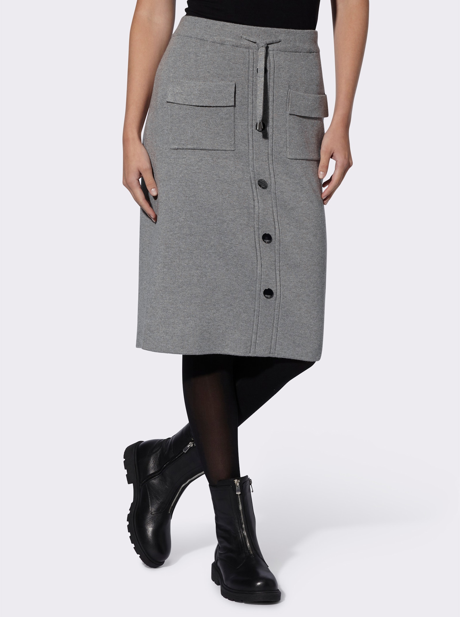heine Strickrock mit Zierknöpfen - grau-meliert