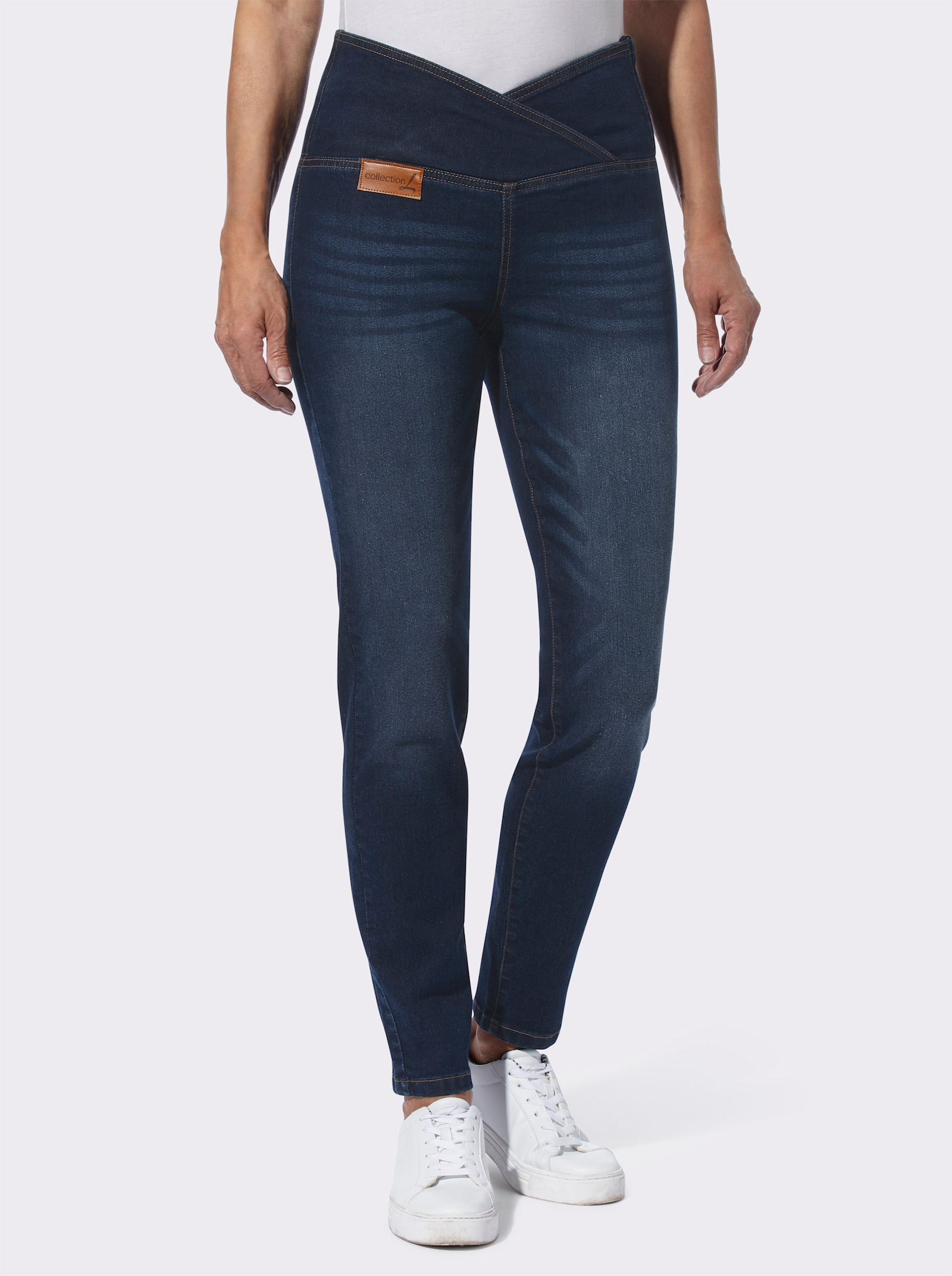 Stretch-Jeans mit überlappendem Bund - dark blue
