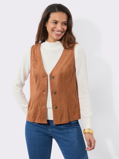 Lederimitatweste mit V-Ausschnitt - cognac