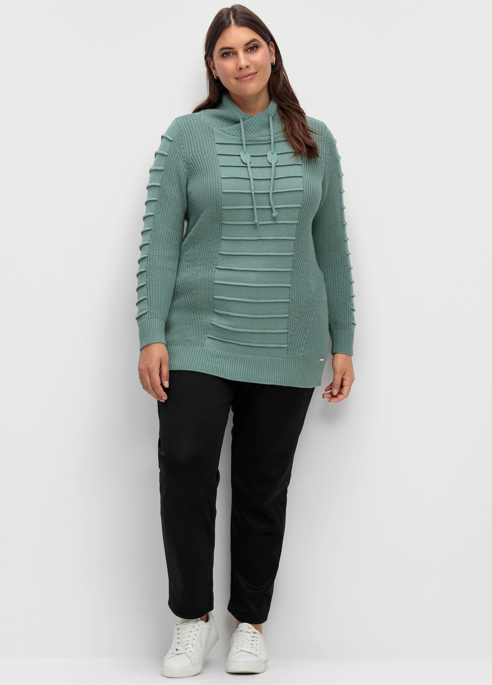 Longpullover mit Struktur-Partien - jade