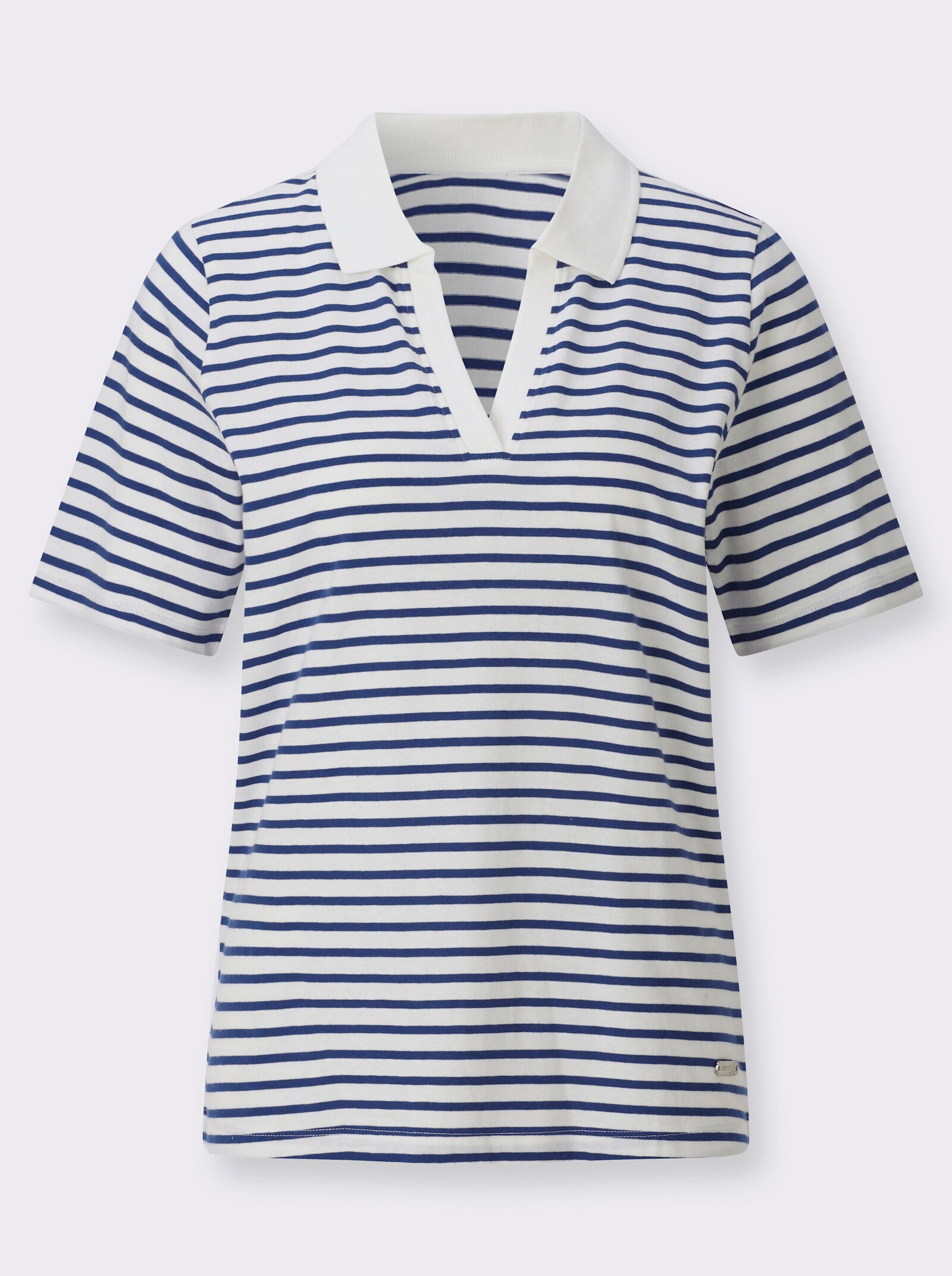 Poloshirt mit Ringeln - ecru-royalblau-geringelt
