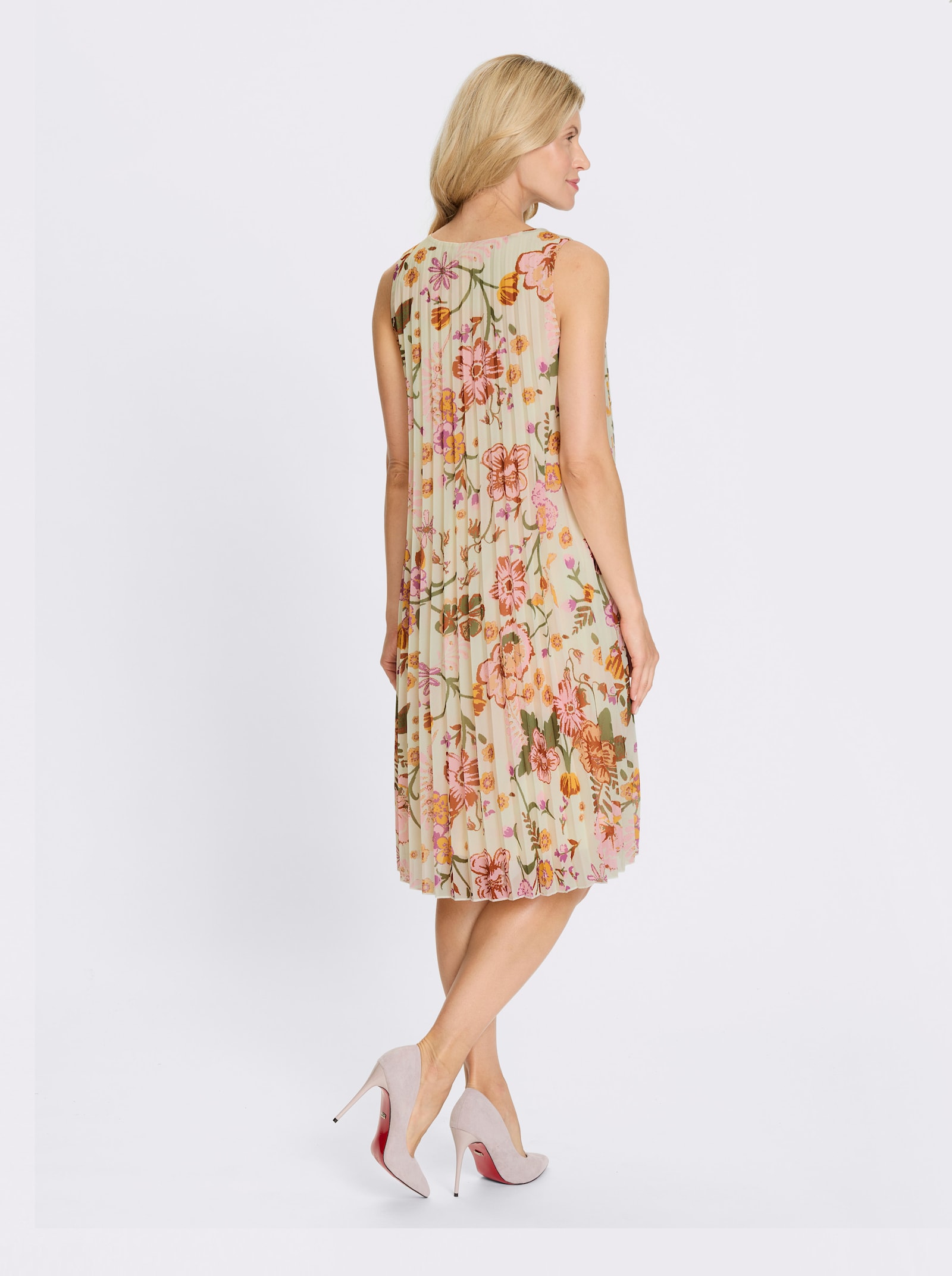 Plisseekleid mit Blütenmuster - champagner-hortensie-bedruckt