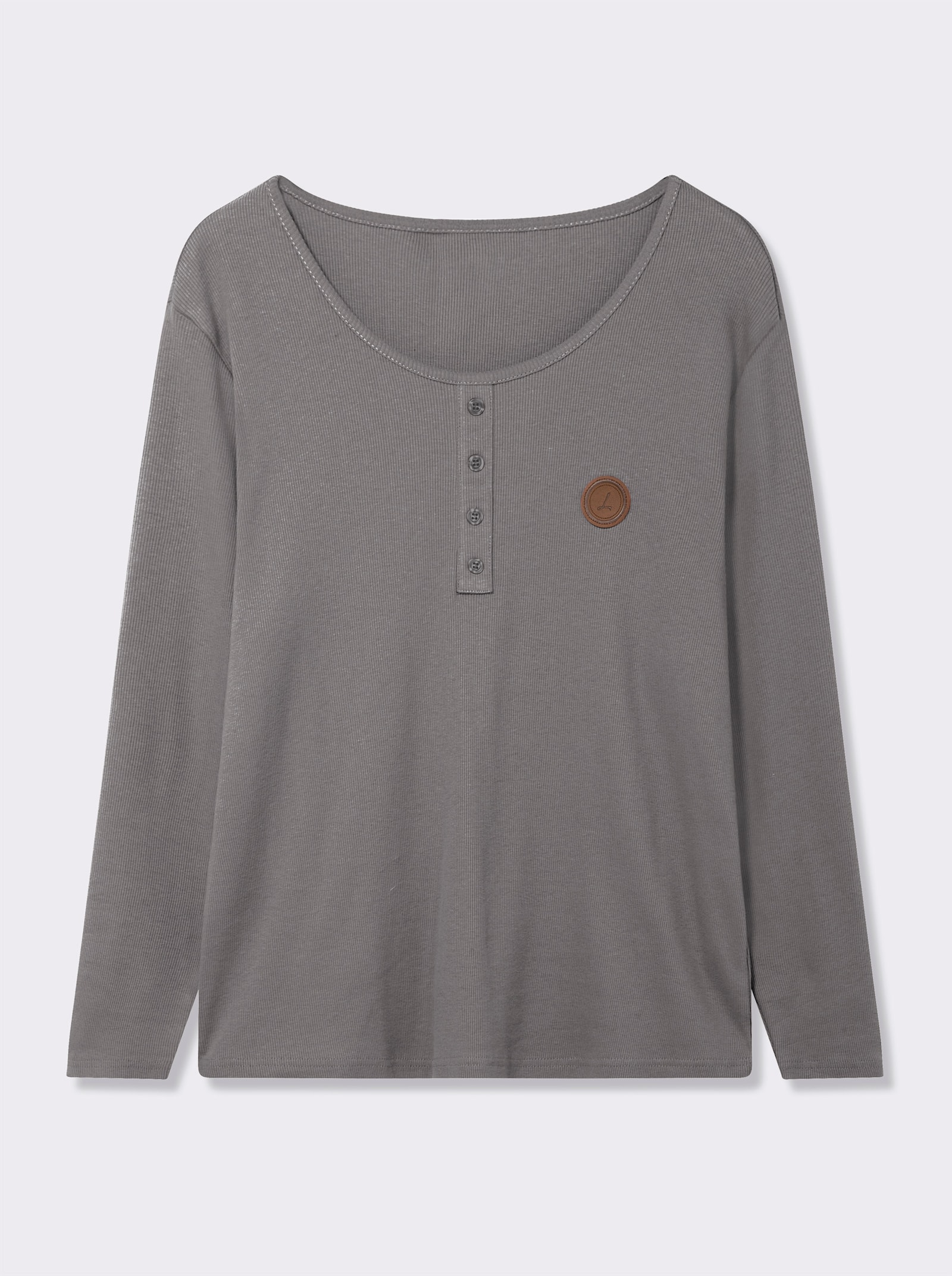 Langarmshirt mit Zierknopfleiste - grau