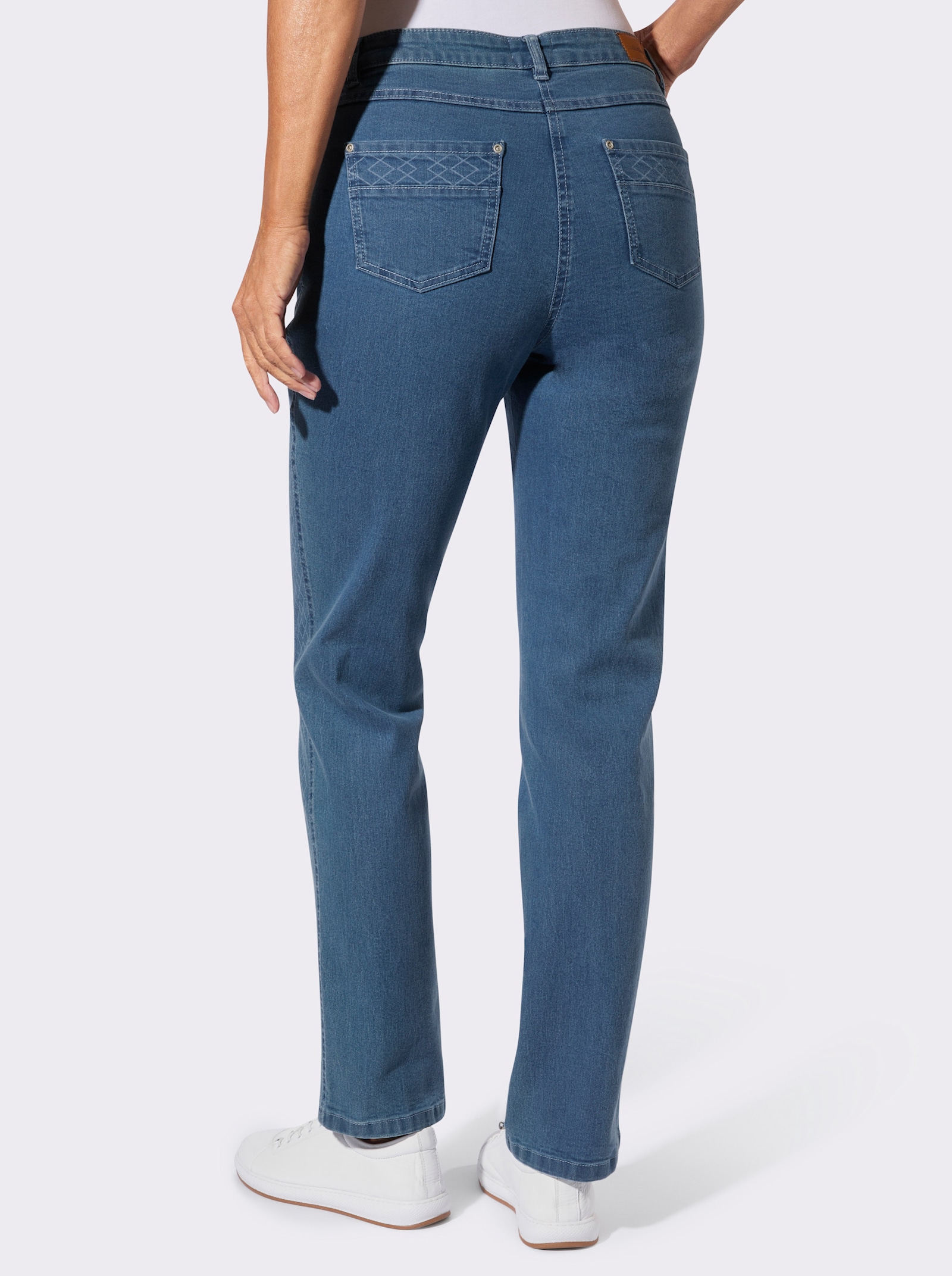 Jeans mit seitlichem Laser-Druckmuster - blue-bleached