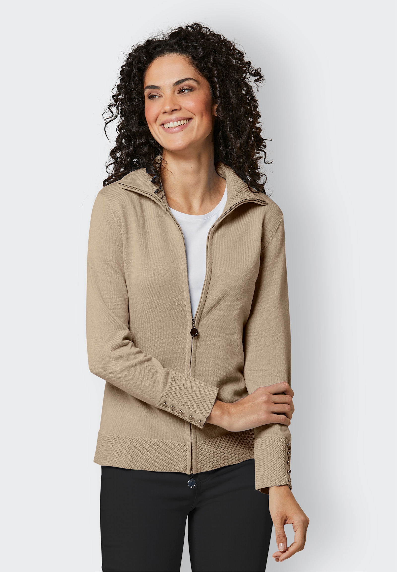 CREATION L PREMIUM Strickjacke aus mercerisierter Baumwolle - beige