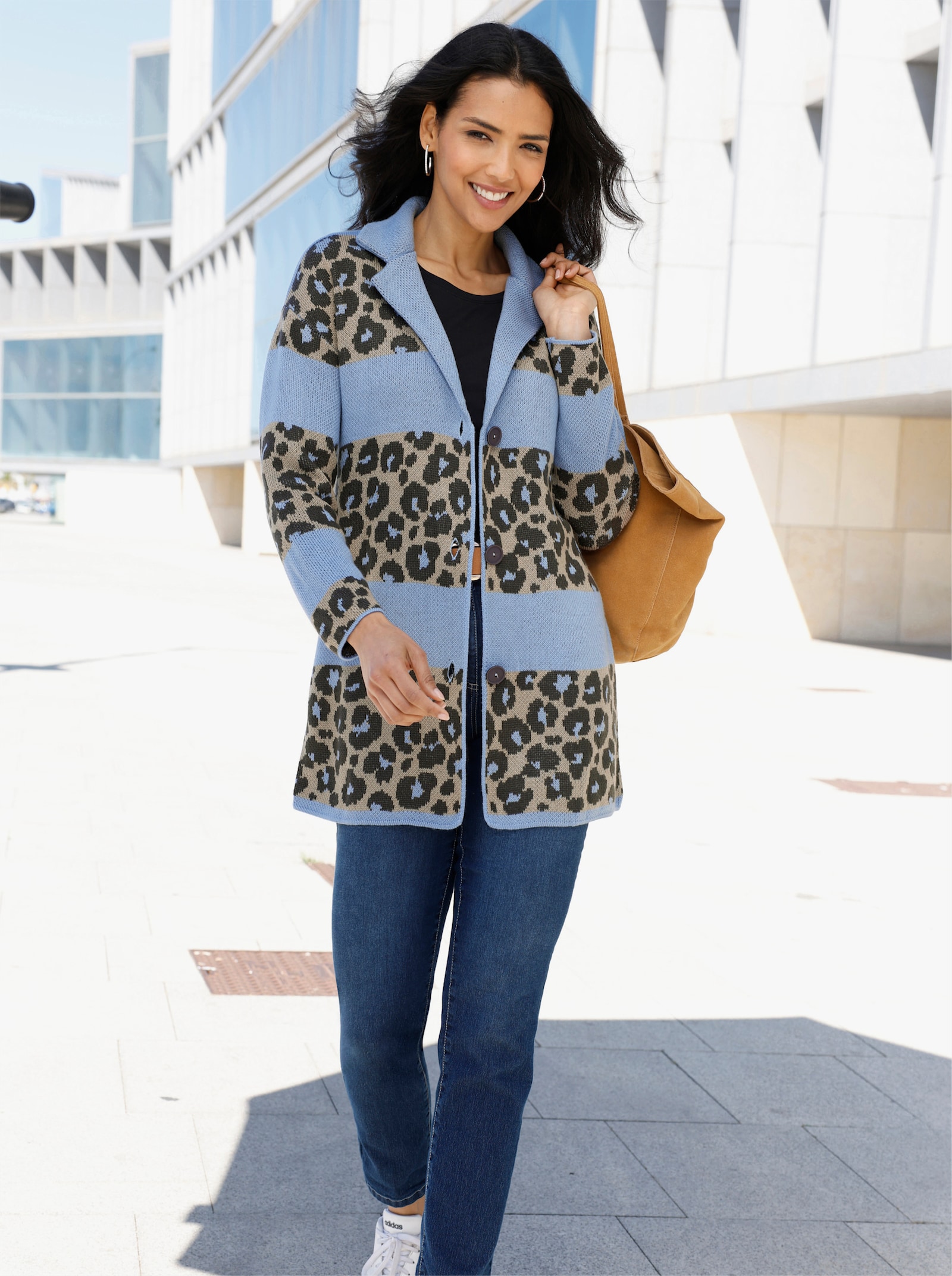 Jacquardstrickjacke im Mustermix - bleu-graphit-gemustert